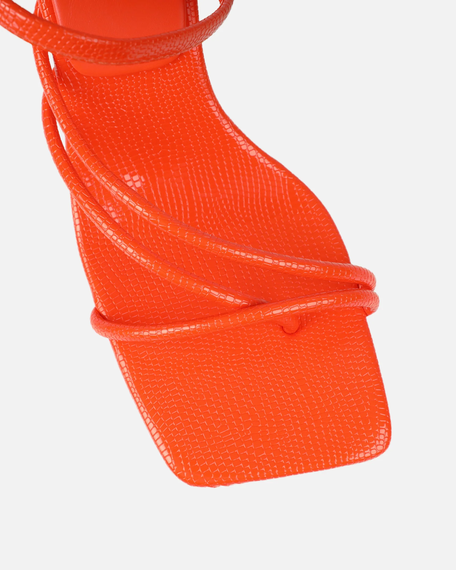 Alii Orange Lizard Effect Spiral Mid Heeled Sandals - Image 4
