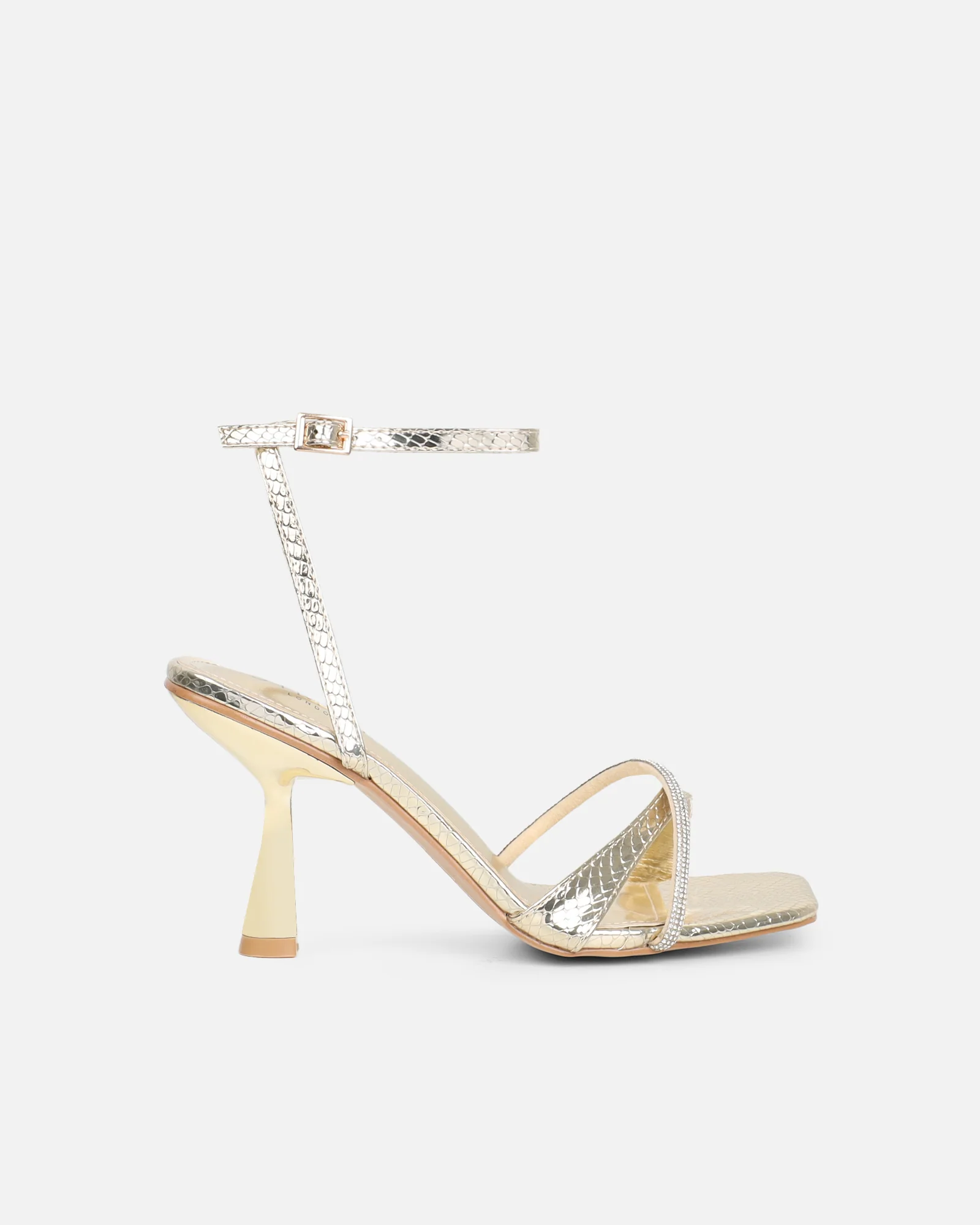 Aliki Gold Snake Diamante Heeled Sandals - Image 2