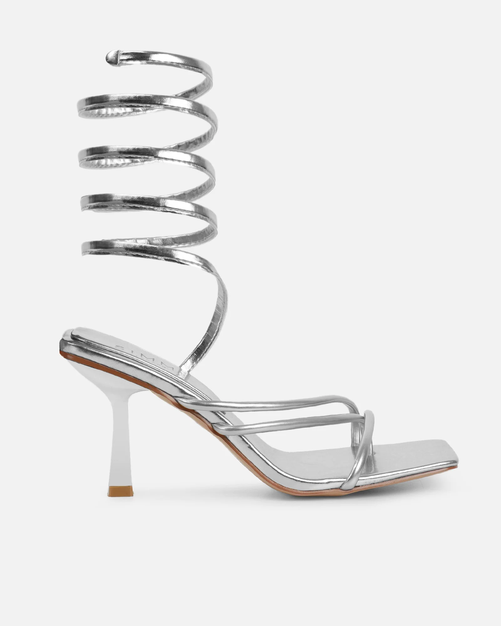 Alisa Silver Metallic Spiral Mid Heeled Sandals - Image 2