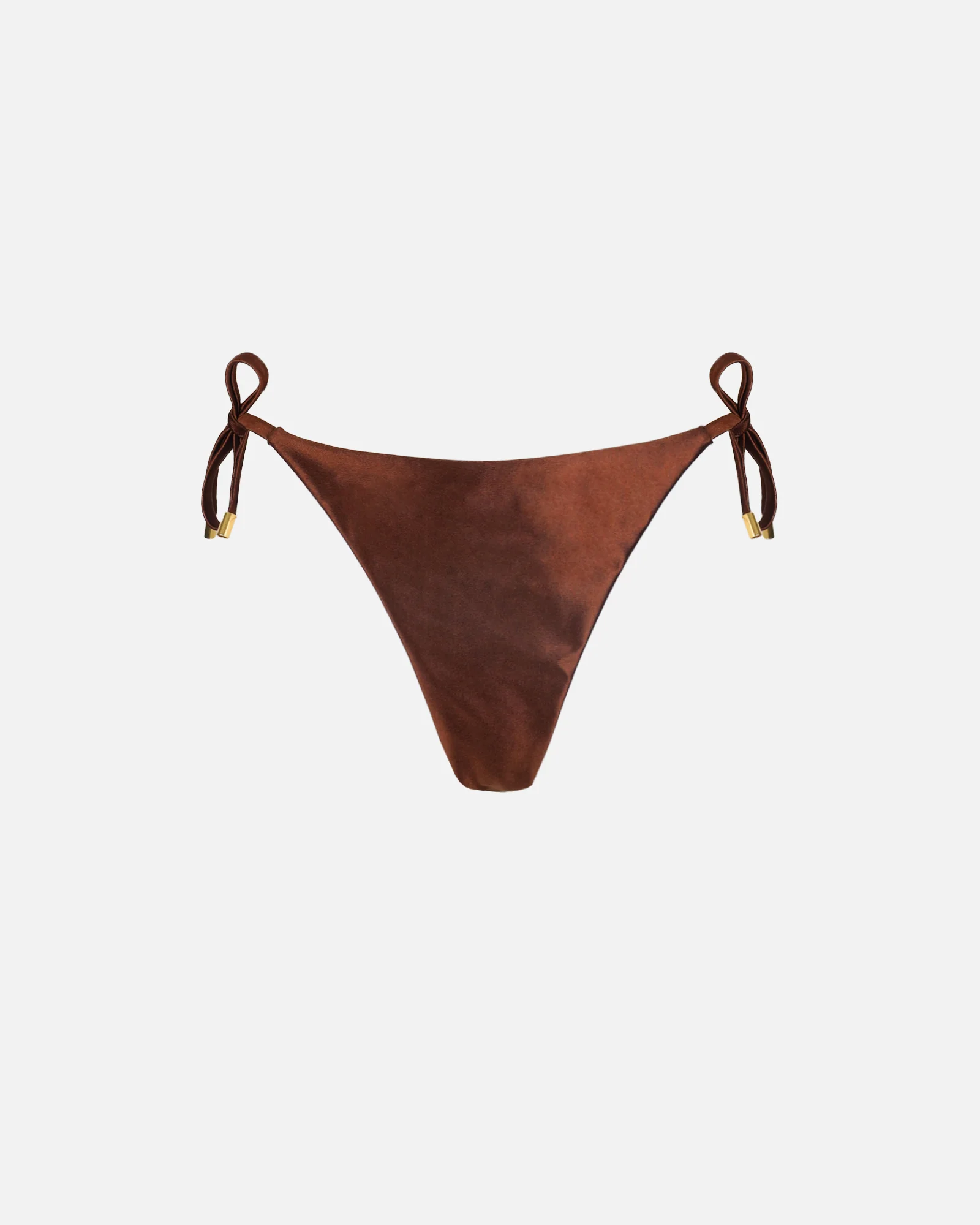 Bella Chocolate Satin Tie Waist Bikini Bottoms - Image 5