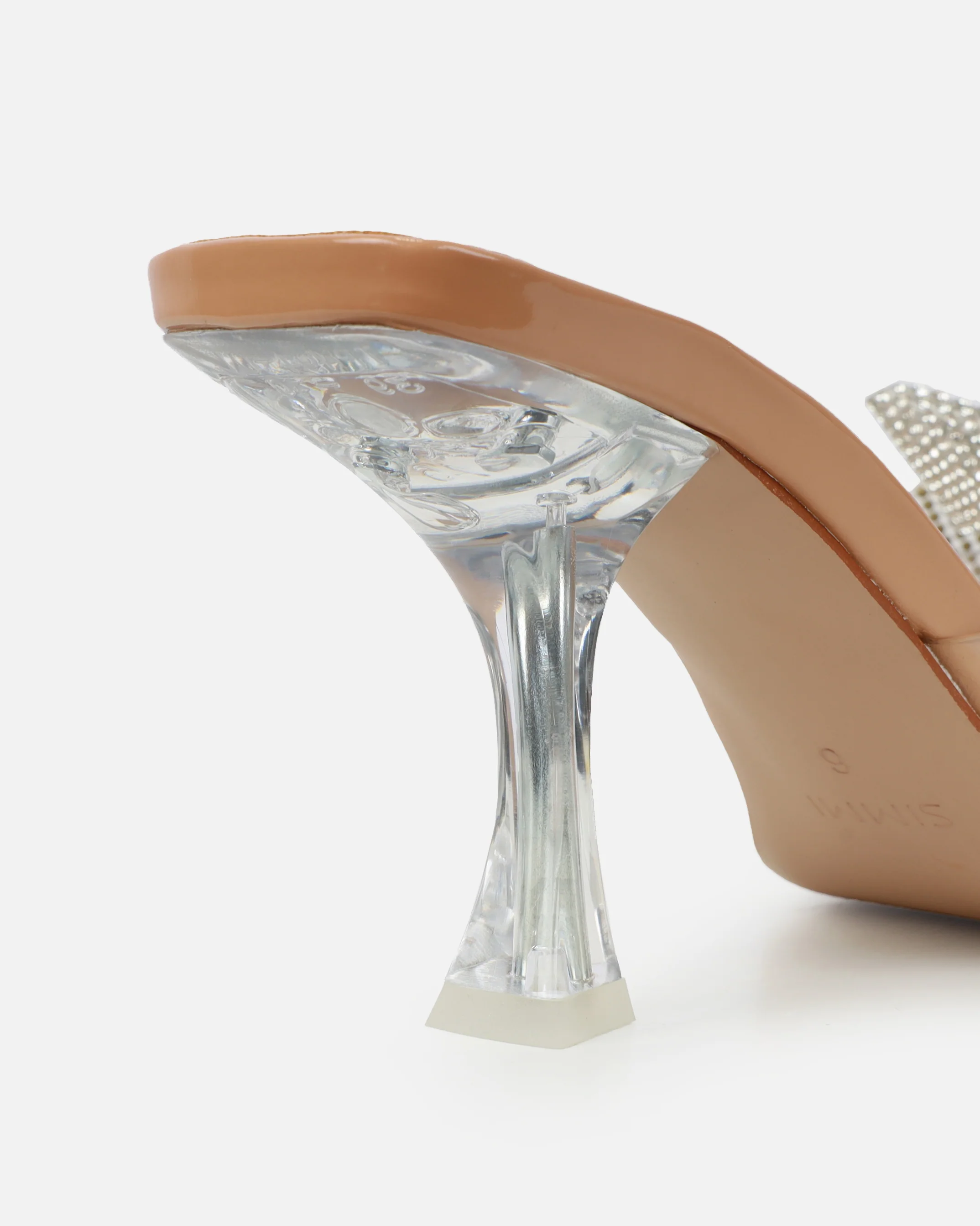 Alorah Clear Nude Diamante Bow Trim Sling Back Court Shoes - Image 3