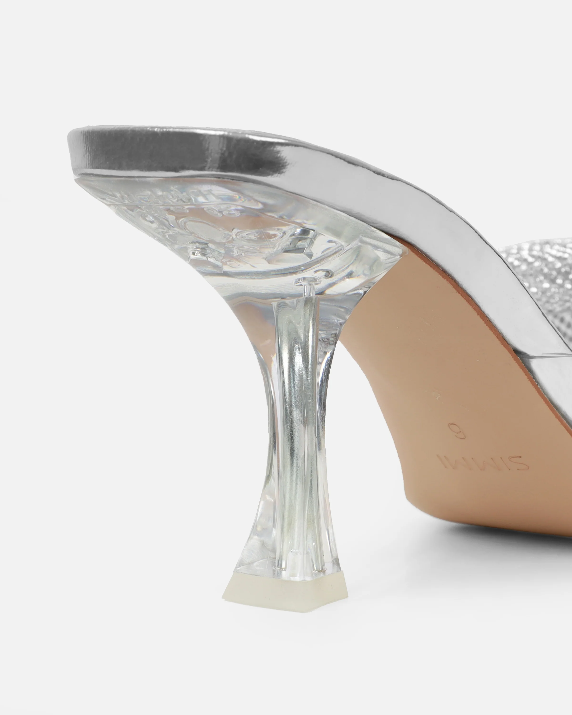 Alorah Clear Silver Mirror Diamante Bow Trim Sling Back Court Shoes - Image 3