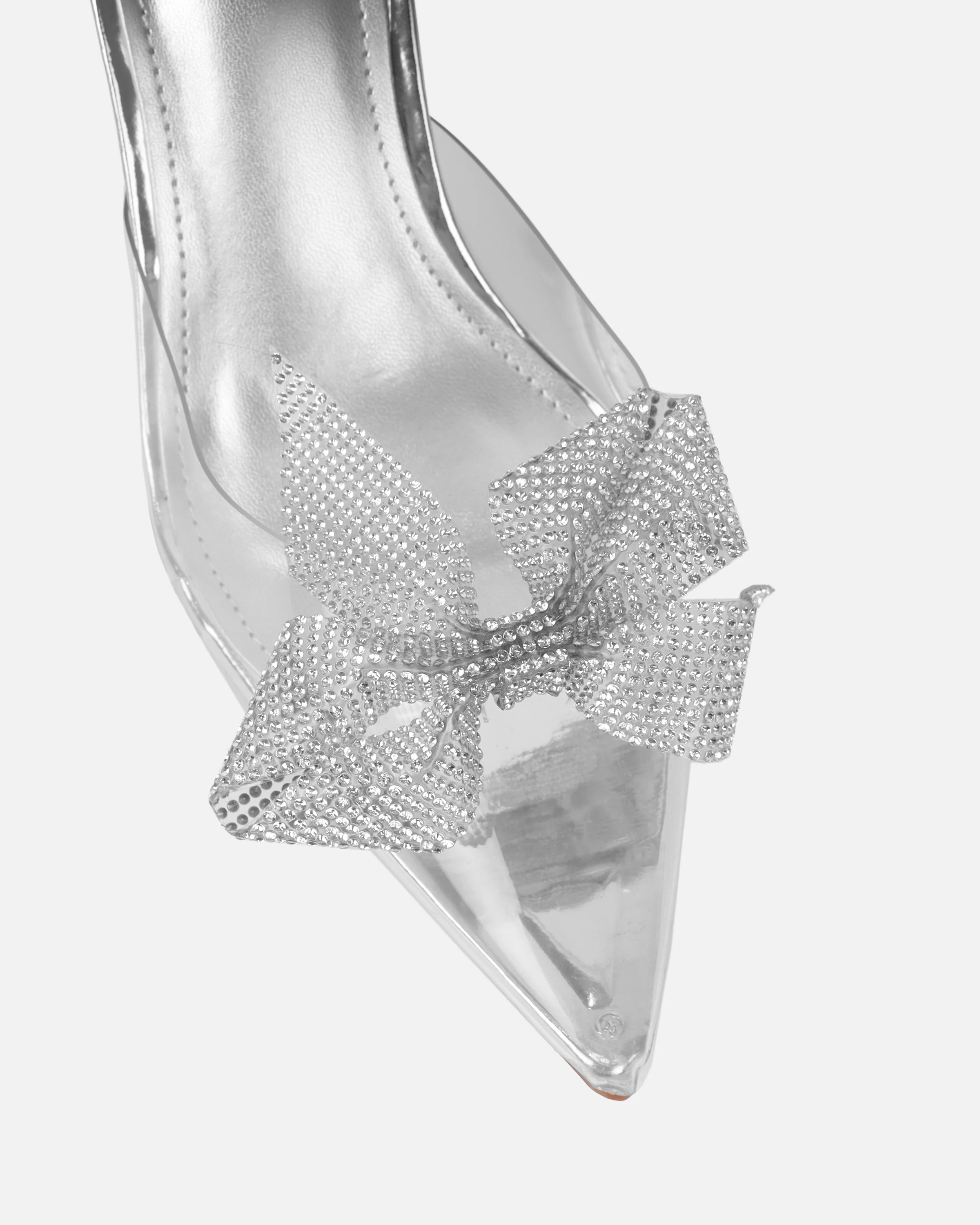 Alorah Clear Silver Mirror Diamante Bow Trim Sling Back Court Shoes - Image 4