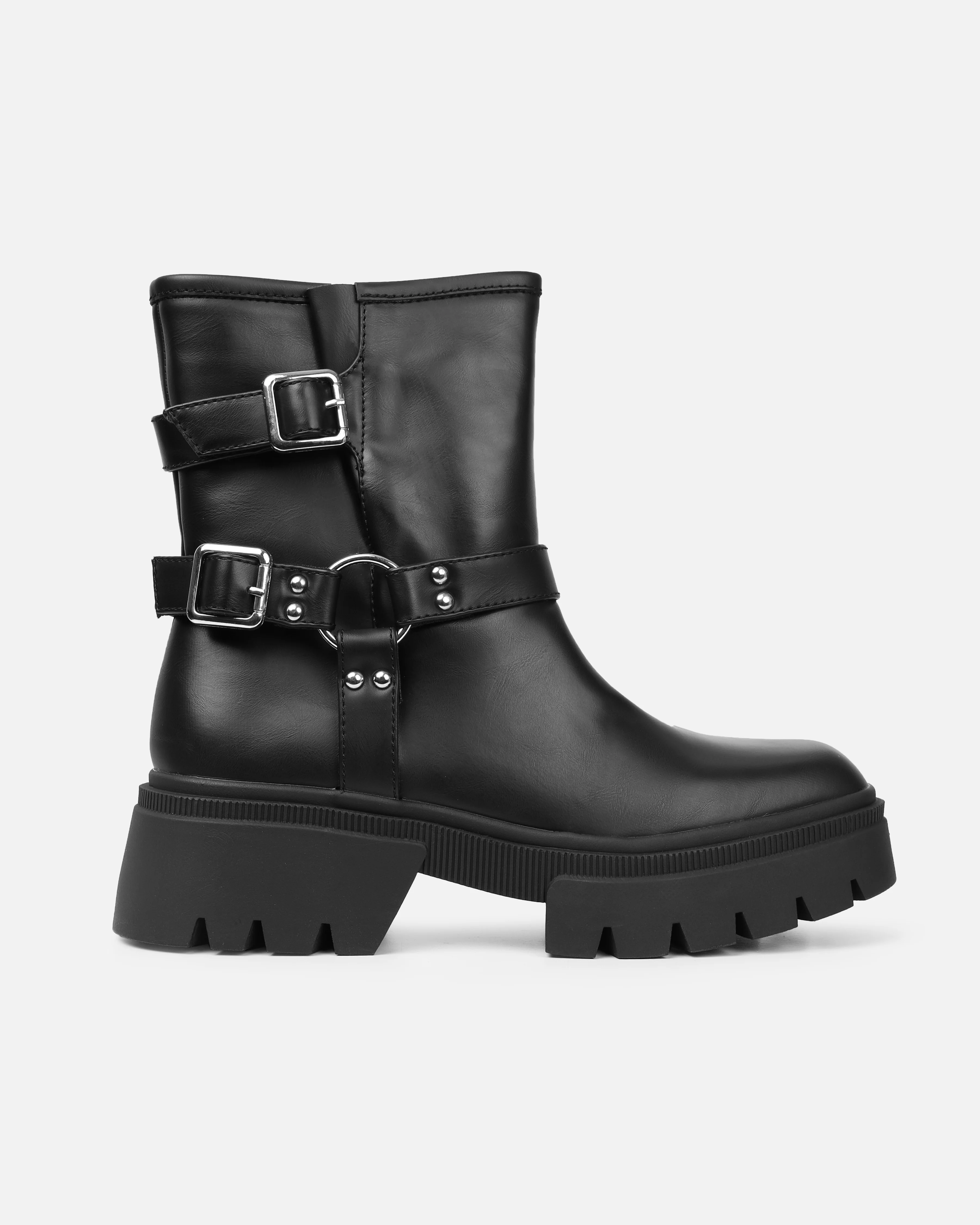 Alpesh Black Chunky Biker Boots - Image 2