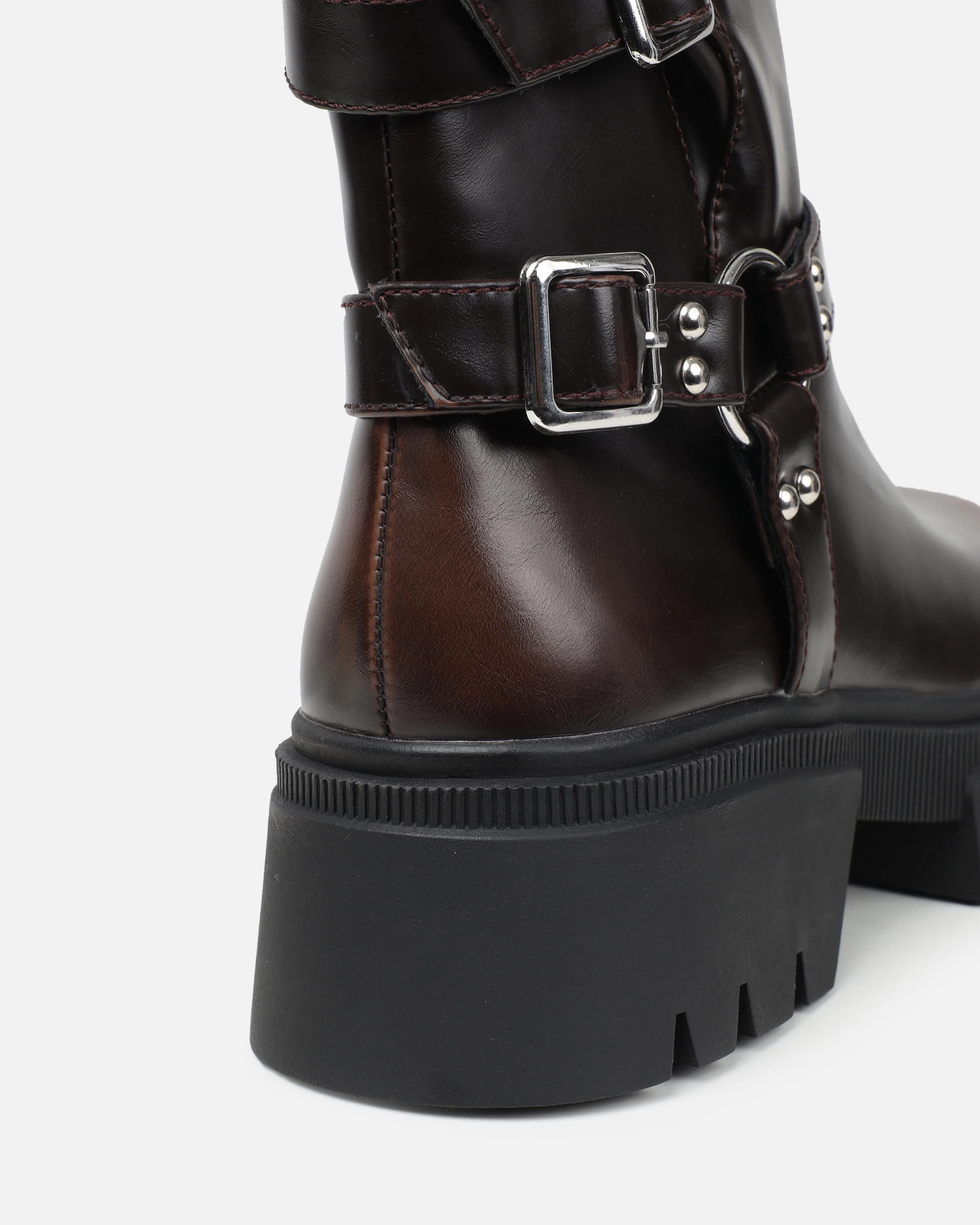 Alpesh Brown Burnished Chunky Biker Boots - Image 3