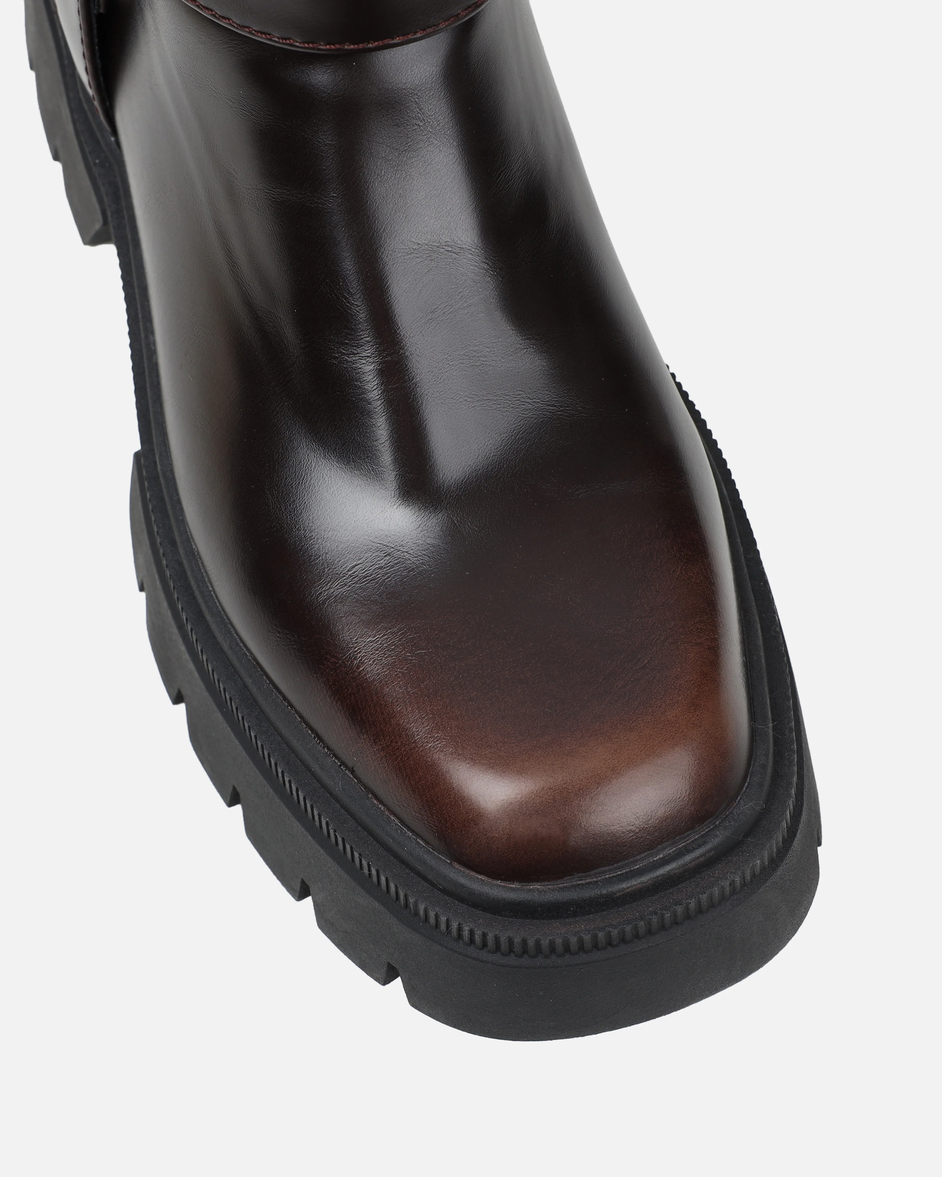Alpesh Brown Burnished Chunky Biker Boots - Image 4