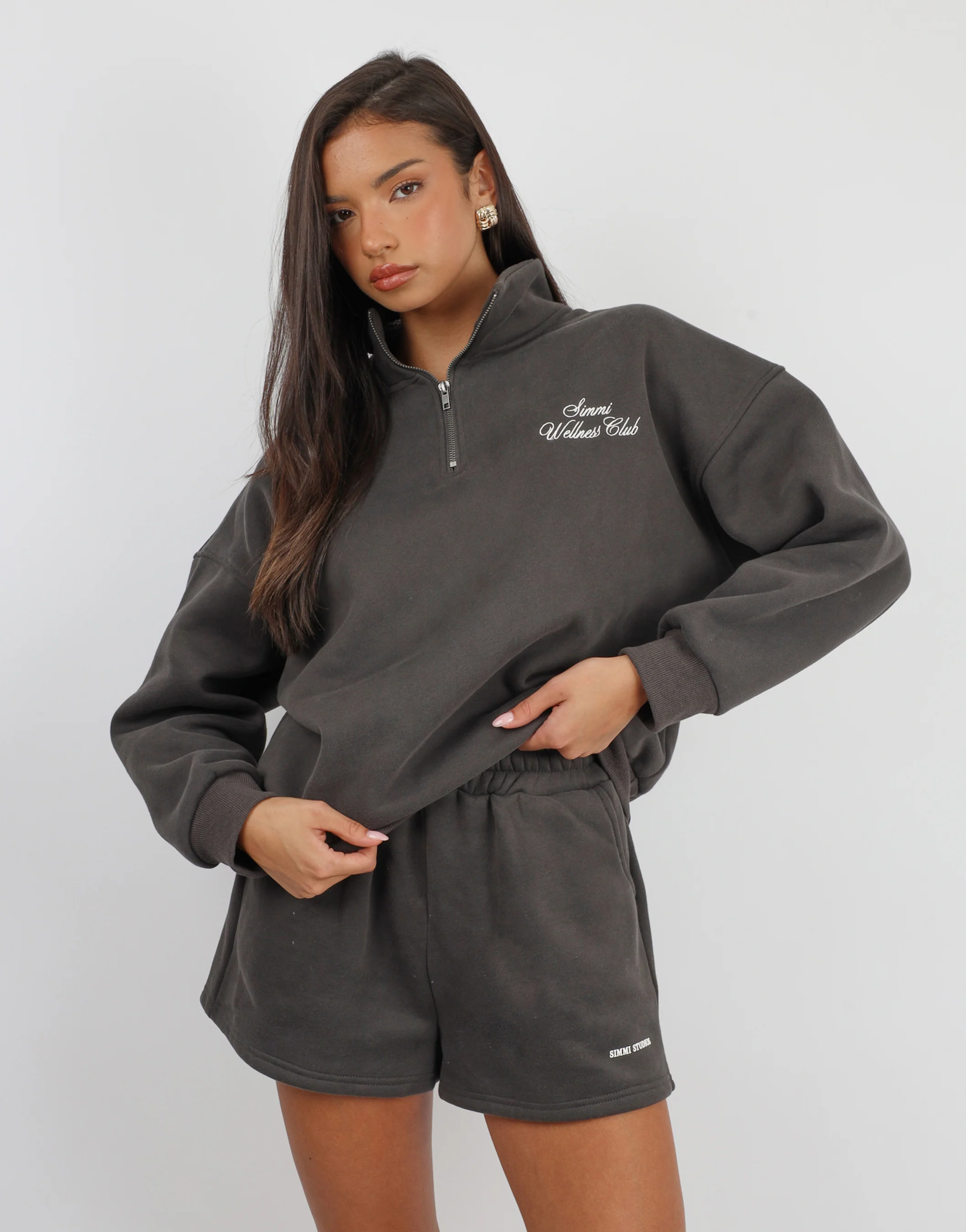 Ames Simmi Studios Half Zip Slogan Sweatshirt in Slate - Image 4