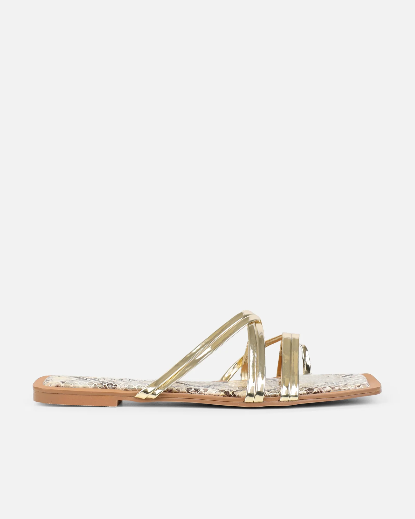 Amethyst Gold Faux Snake Effect Flat Sandals - Image 2