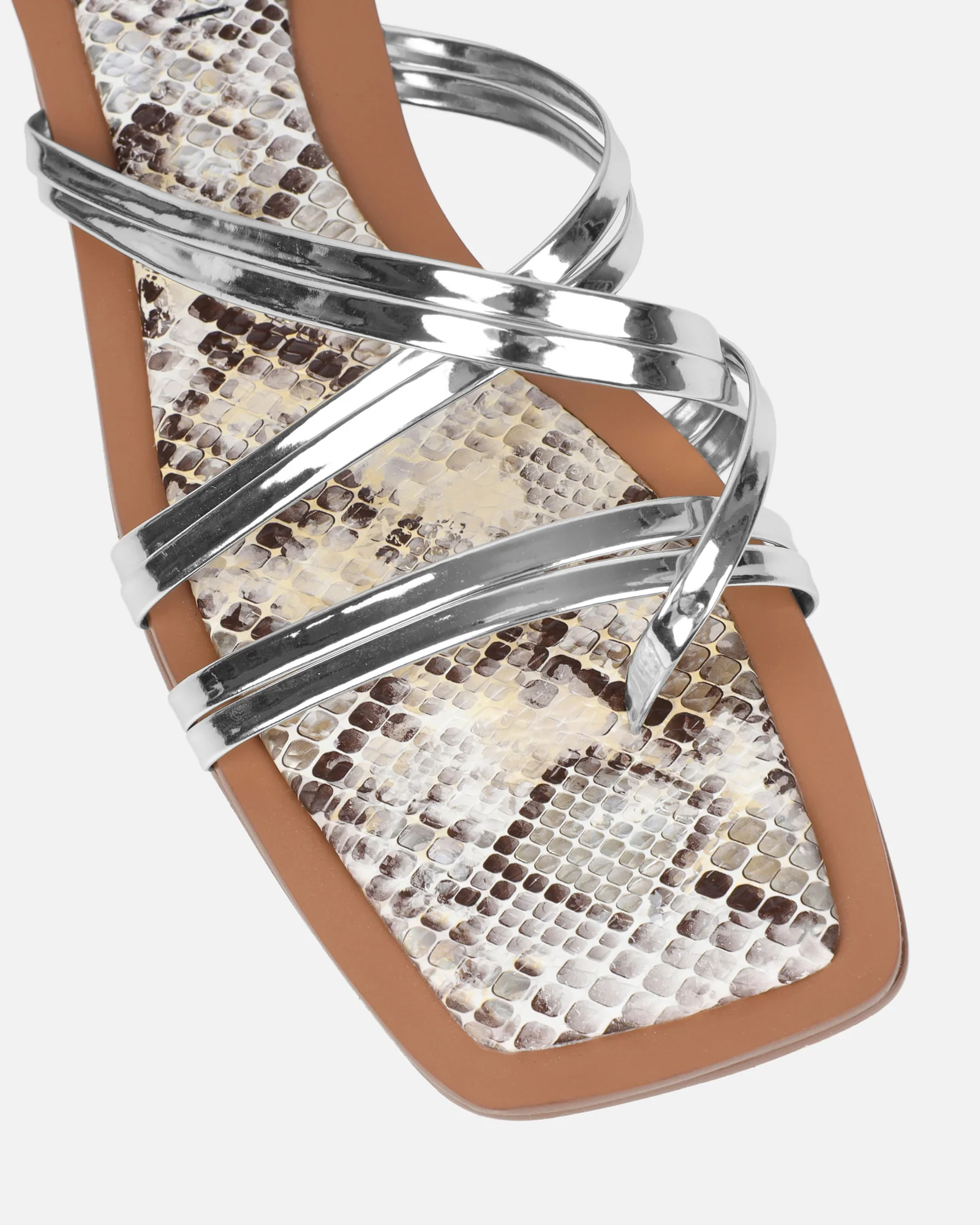 Amethyst Silver Faux Snake Effect Flat Sandals - Image 4