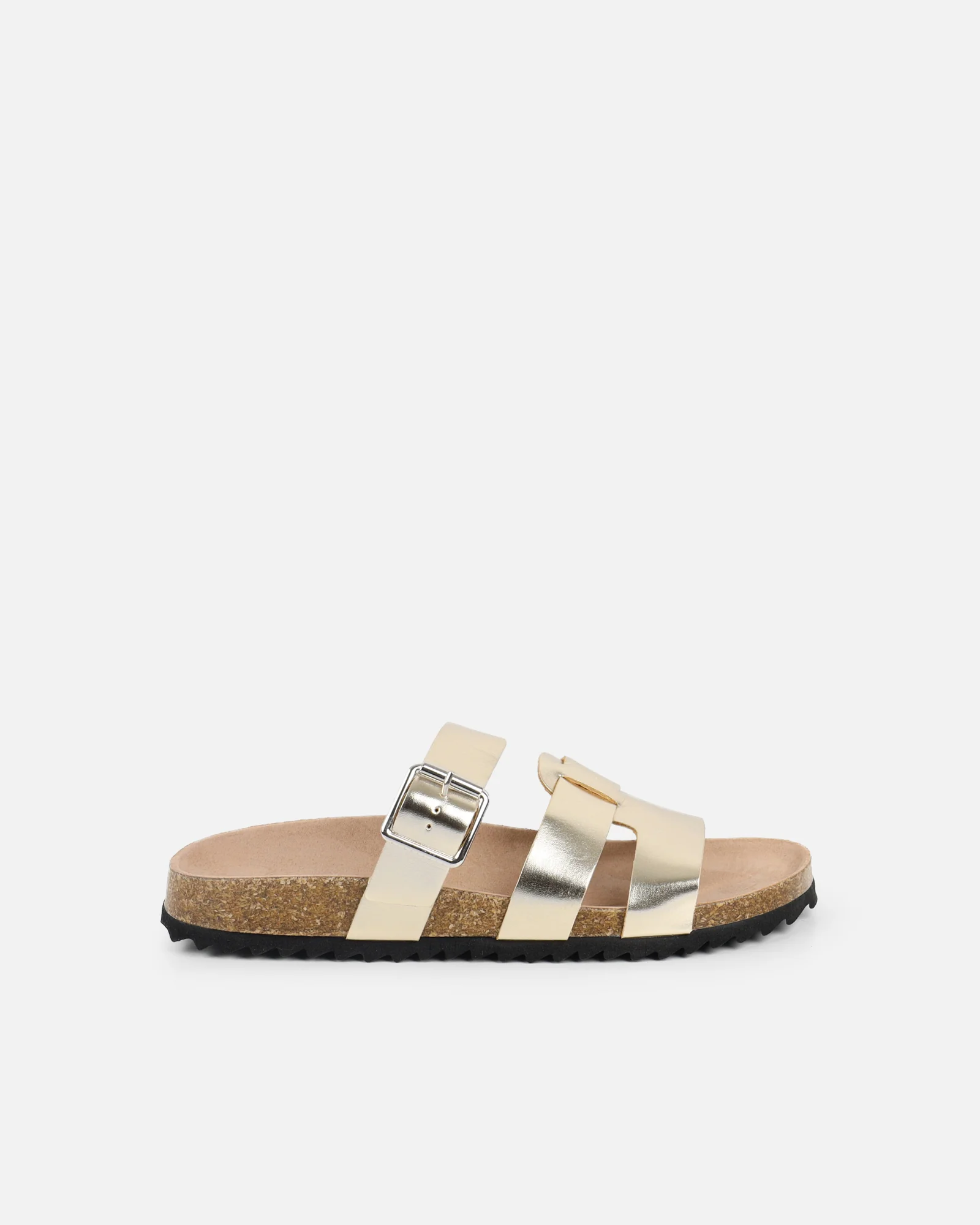 Amia Gold Metallic Slip on Footbed Slides - Image 2