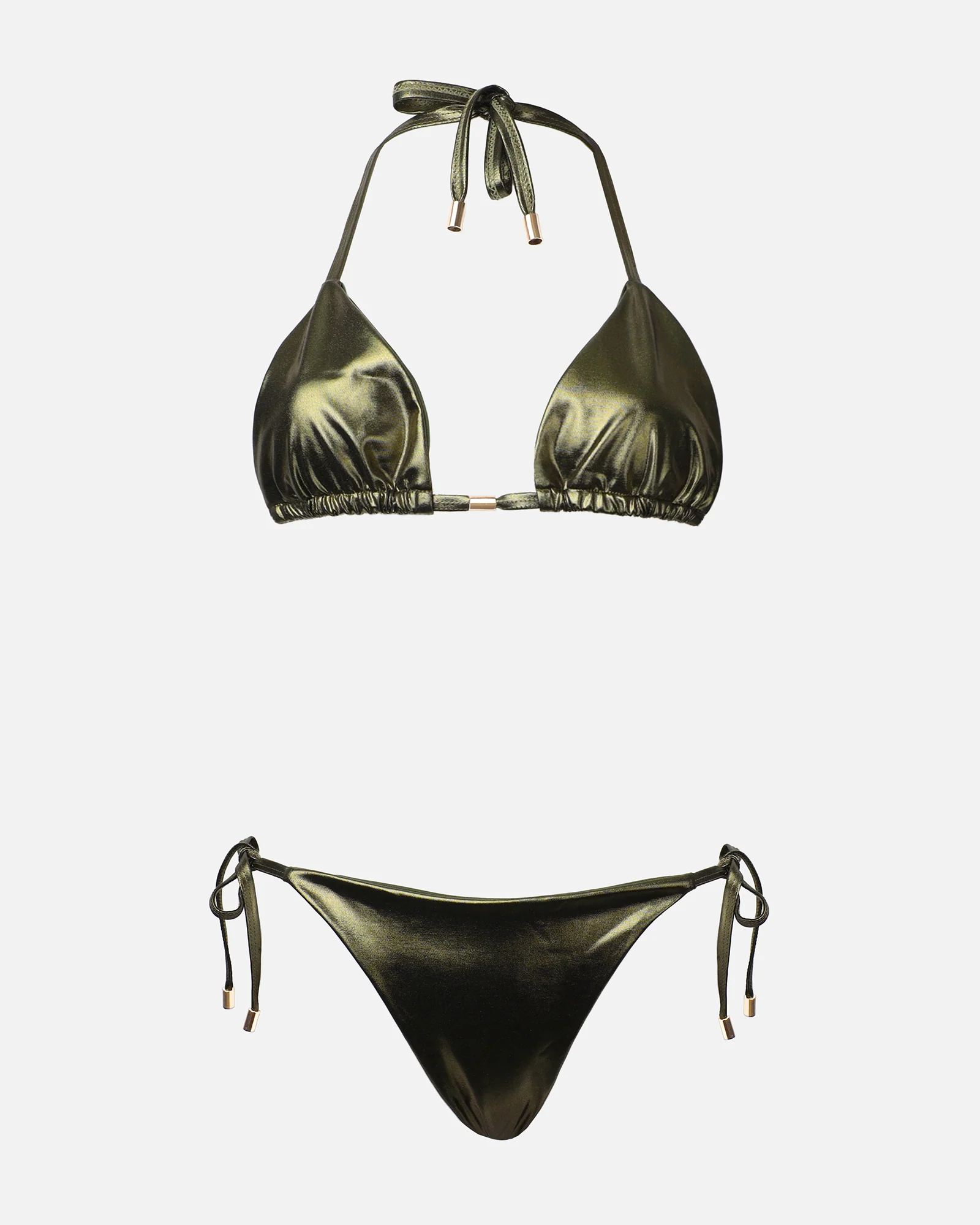 Amina Khaki Metallic Triangle Bikini Set - Image 5