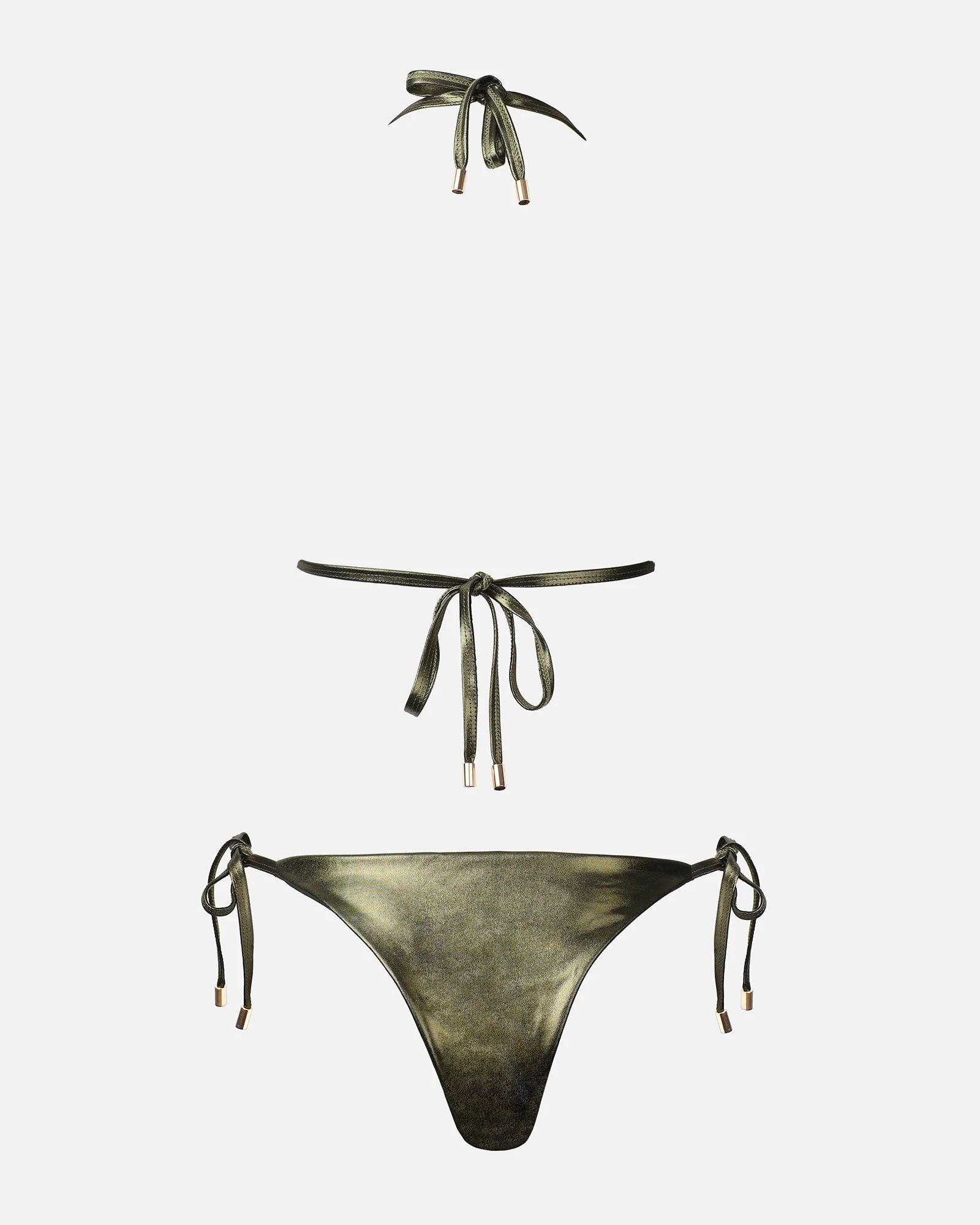 Amina Khaki Metallic Triangle Bikini Set - Image 6