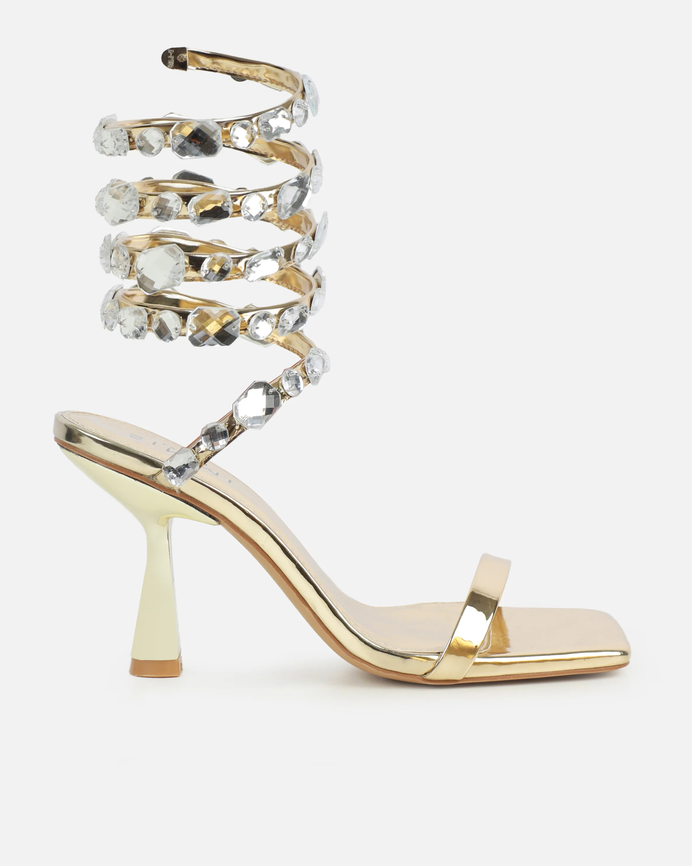 Amor Gold Mirror Diamante Spiral Sandals - Image 2