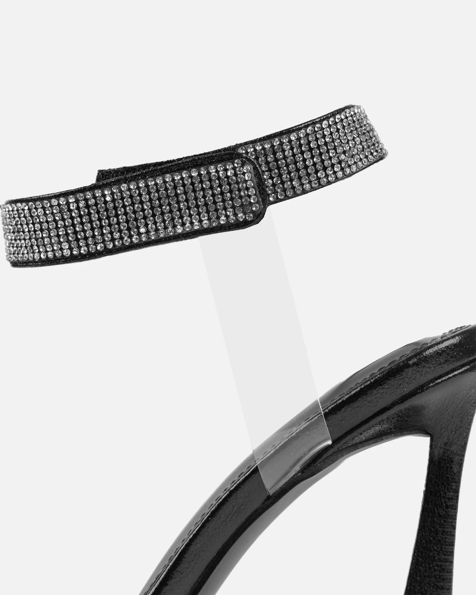 Angela Black Diamante Anklet Heeled Sandals - Image 3