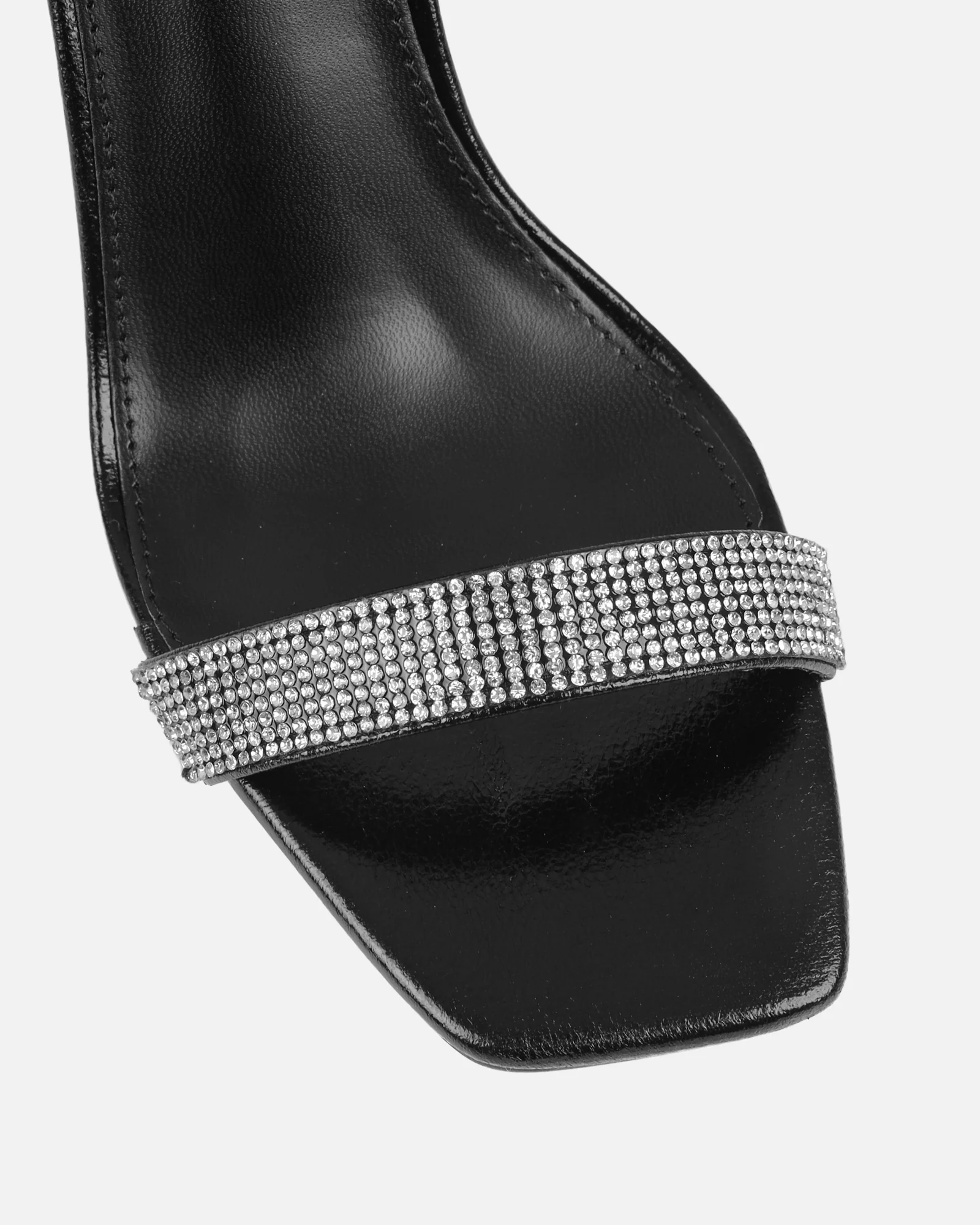 Angela Black Diamante Anklet Heeled Sandals - Image 4