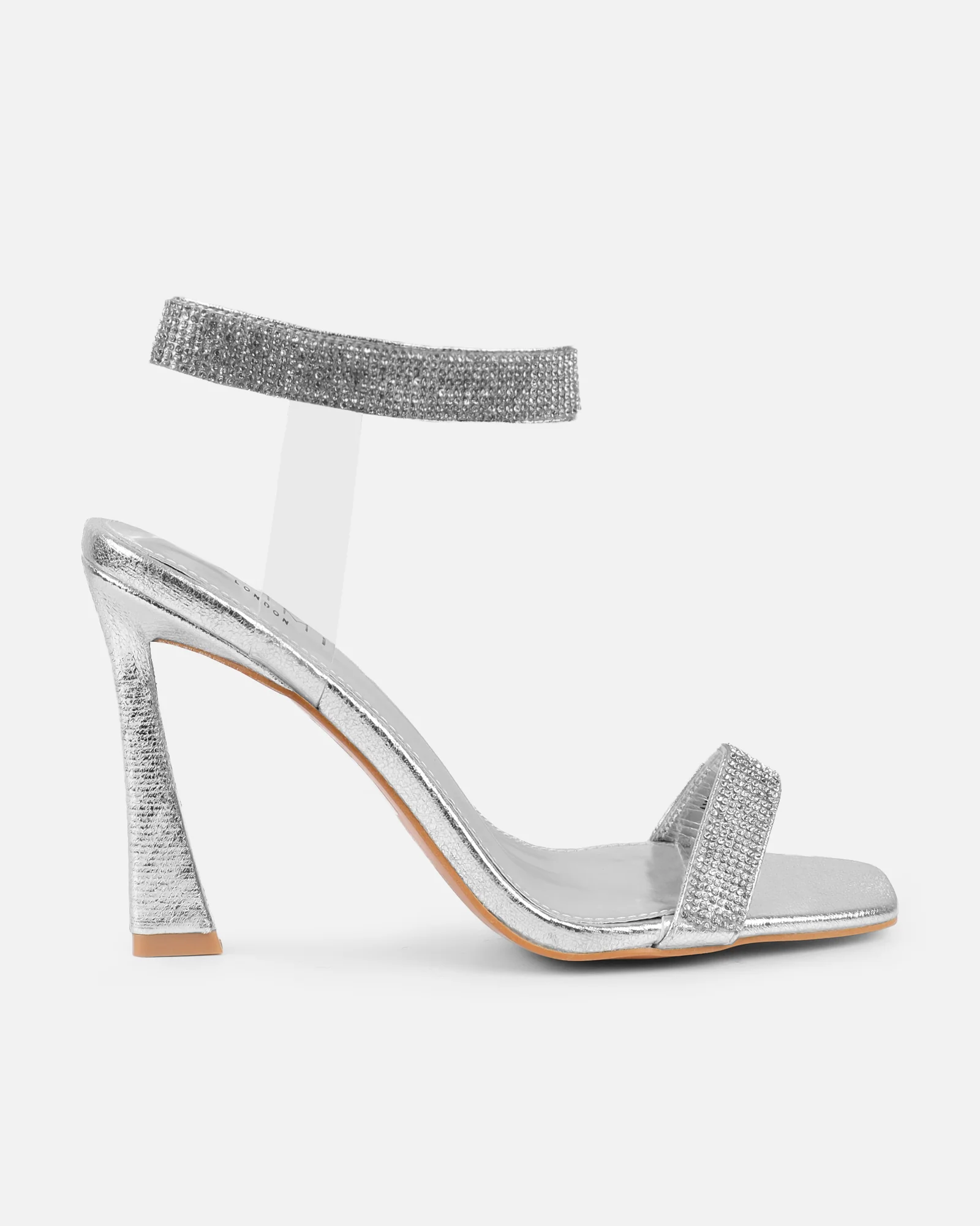 Angela Silver Mirror Diamante Anklet Heeled Sandals - Image 2
