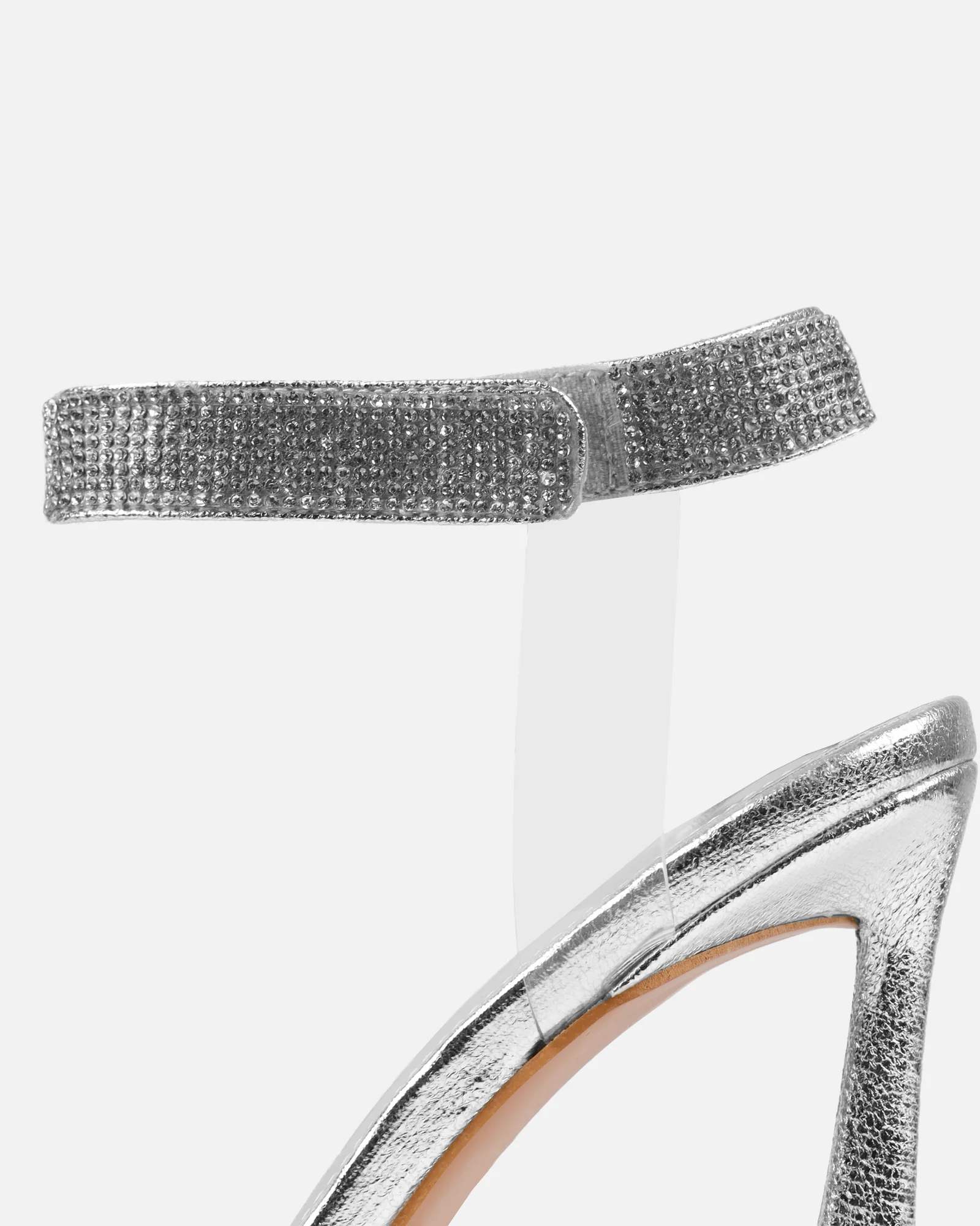 Angela Silver Mirror Diamante Anklet Heeled Sandals - Image 3