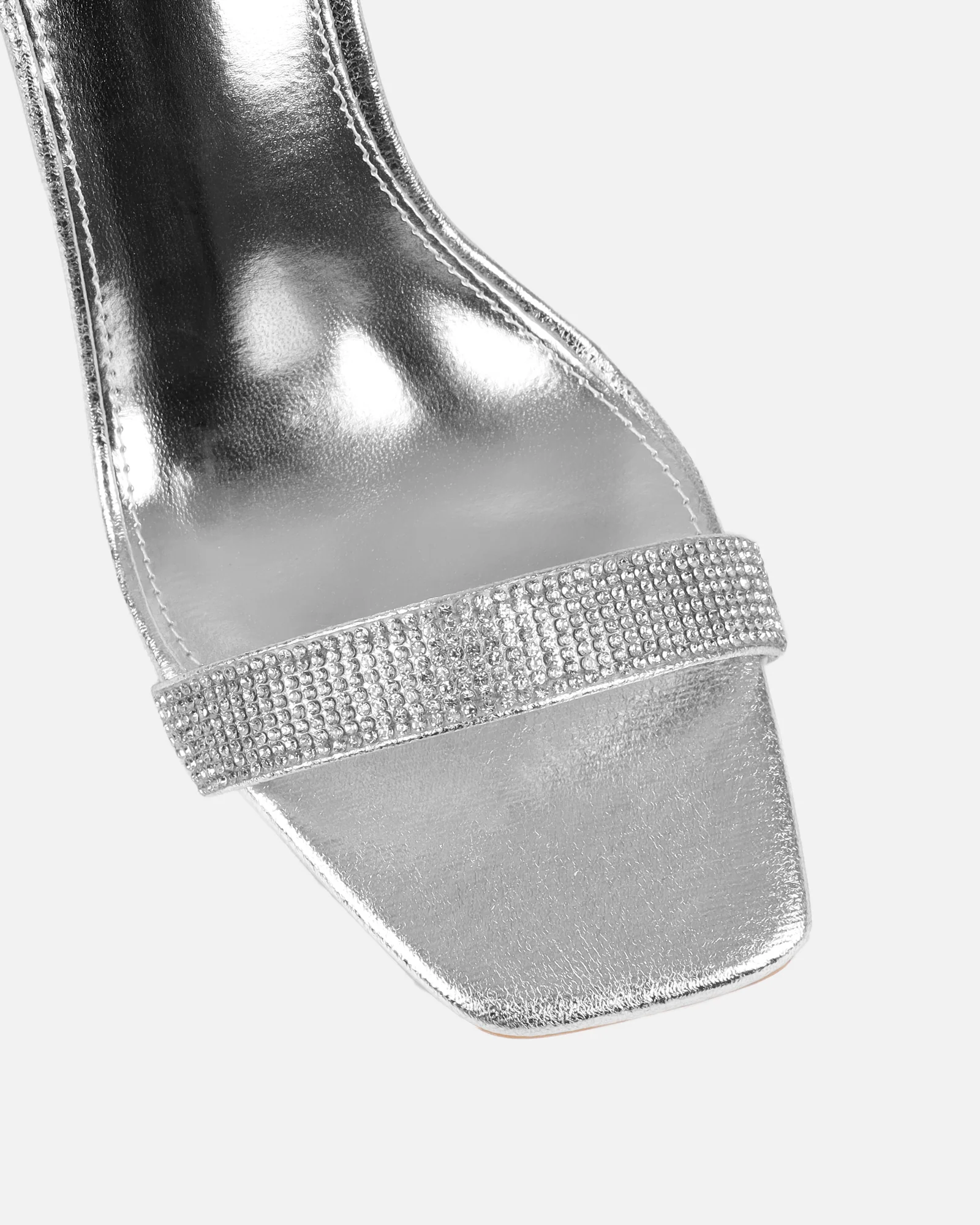 Angela Silver Mirror Diamante Anklet Heeled Sandals - Image 4