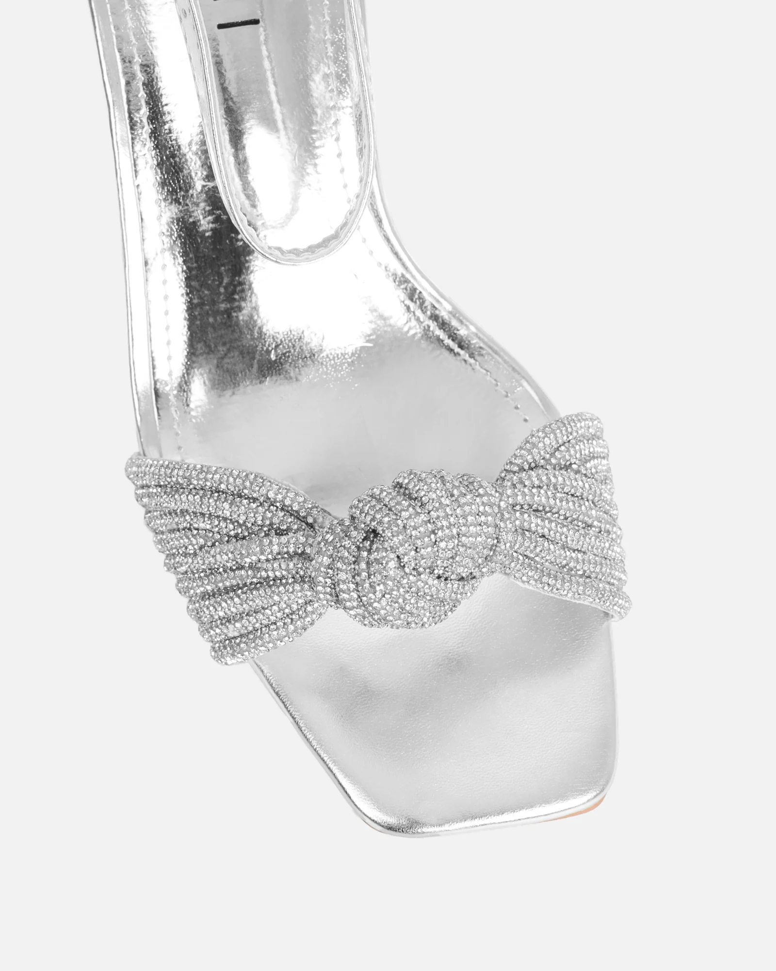 Anha Silver Metallic Diamante Knot Heeled Sandals - Image 4