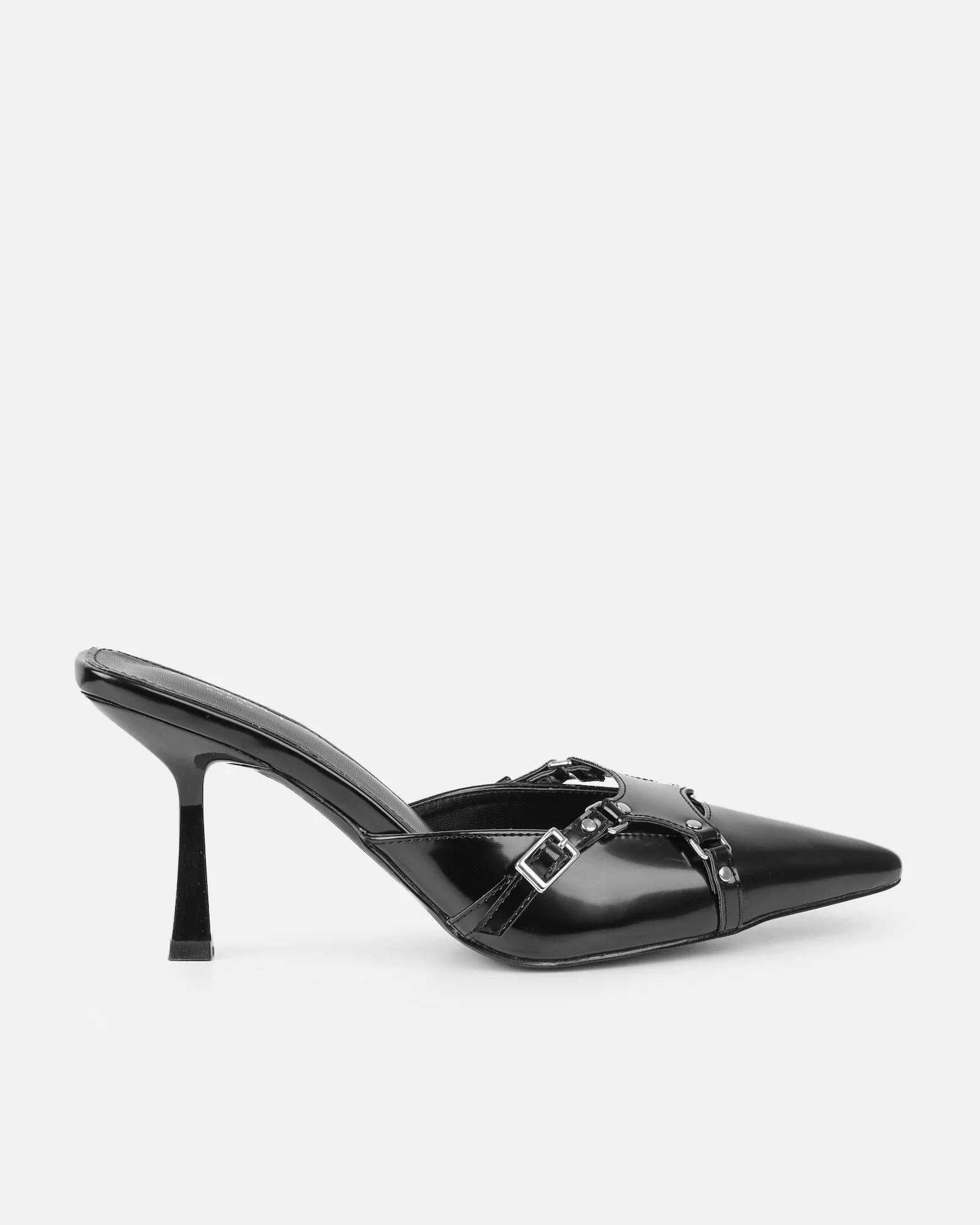 Ankana Black Buckle Detail Mule Court Shoes - Image 2