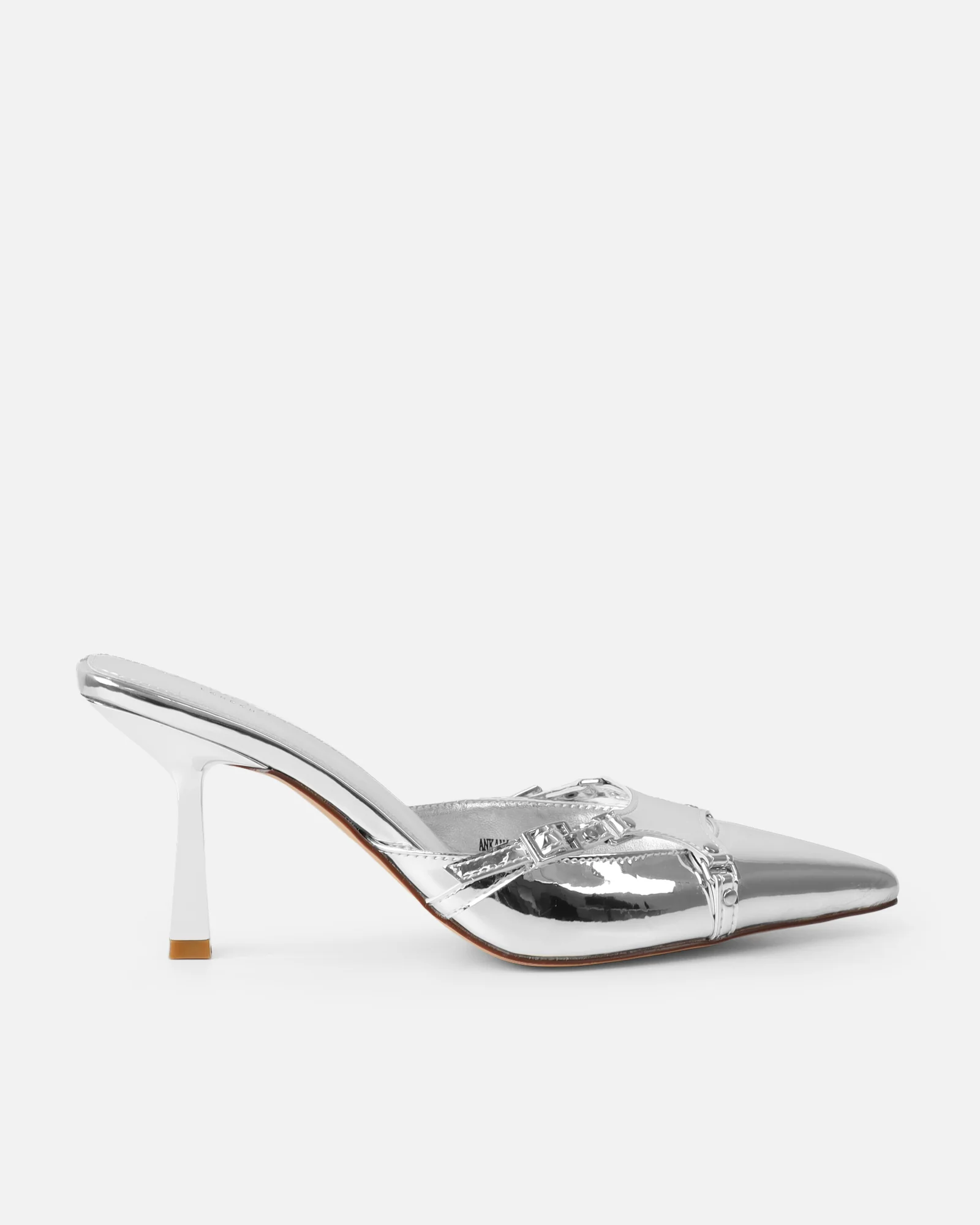 Ankana Silver Mirror Buckle Detail Mule Court Shoes - Image 2
