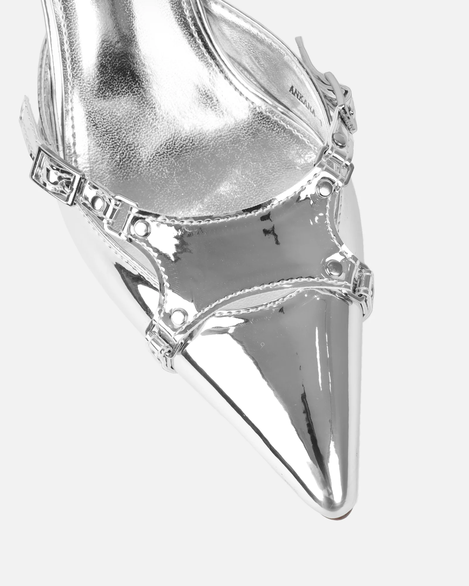 Ankana Silver Mirror Buckle Detail Mule Court Shoes - Image 4