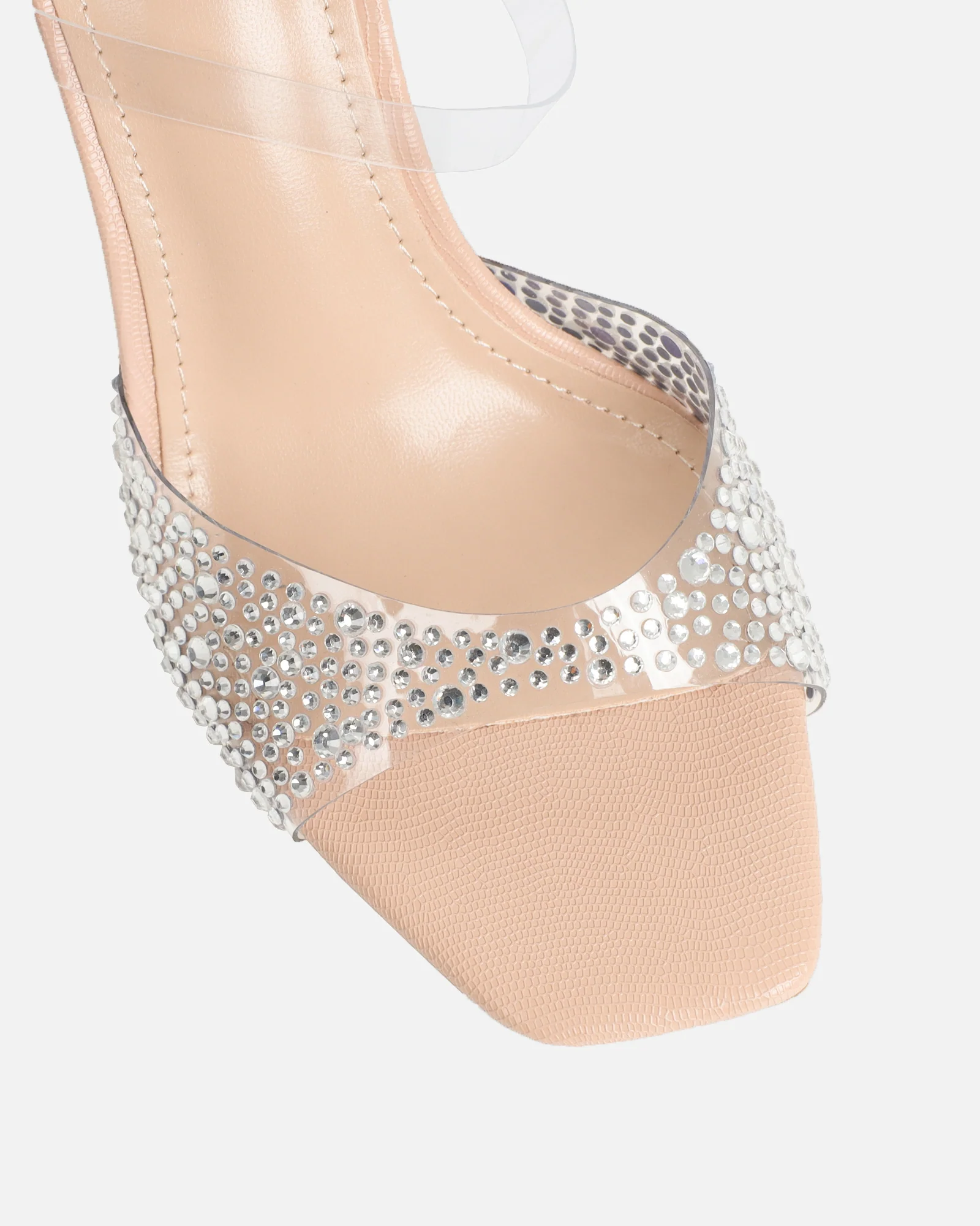 Anouska Nude Lizard Perspex Diamante Mule - Image 4