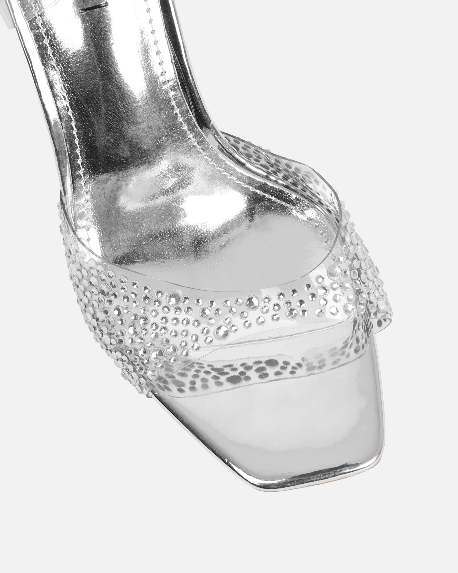 Anouska Silver Mirror Perspex Diamante Mule - Image 4