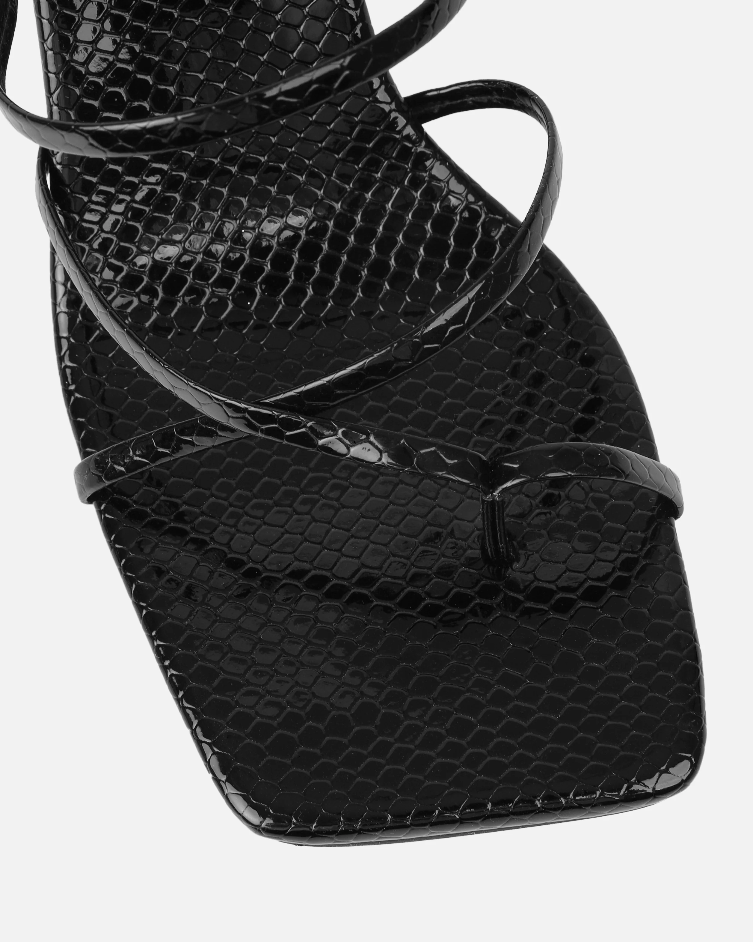 Apollo Black Patent Faux Snake Strappy Mid Heel Mules - Image 4