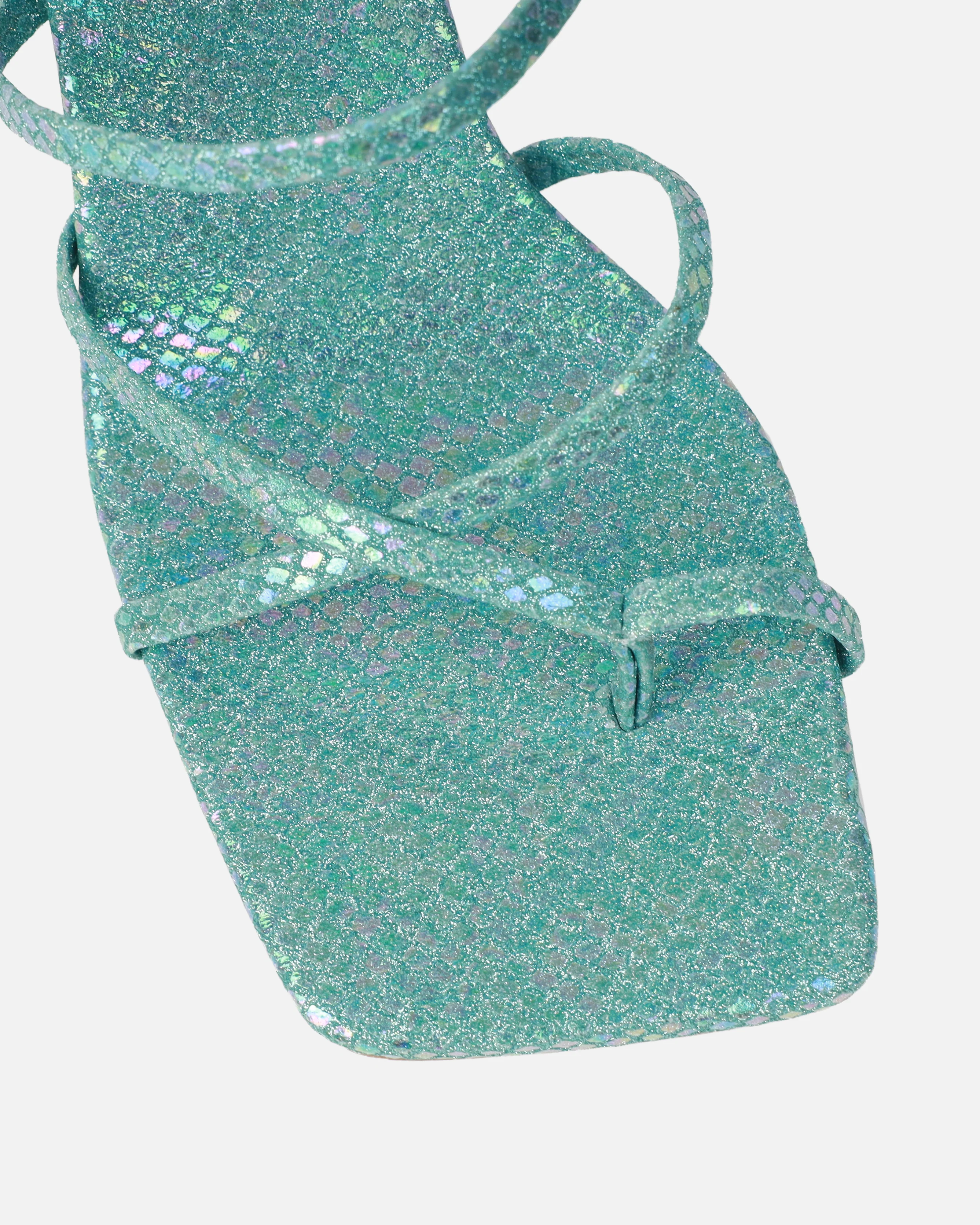 Apollo Blue Shimmer Faux Snake Strappy Mid Heel Mules - Image 4