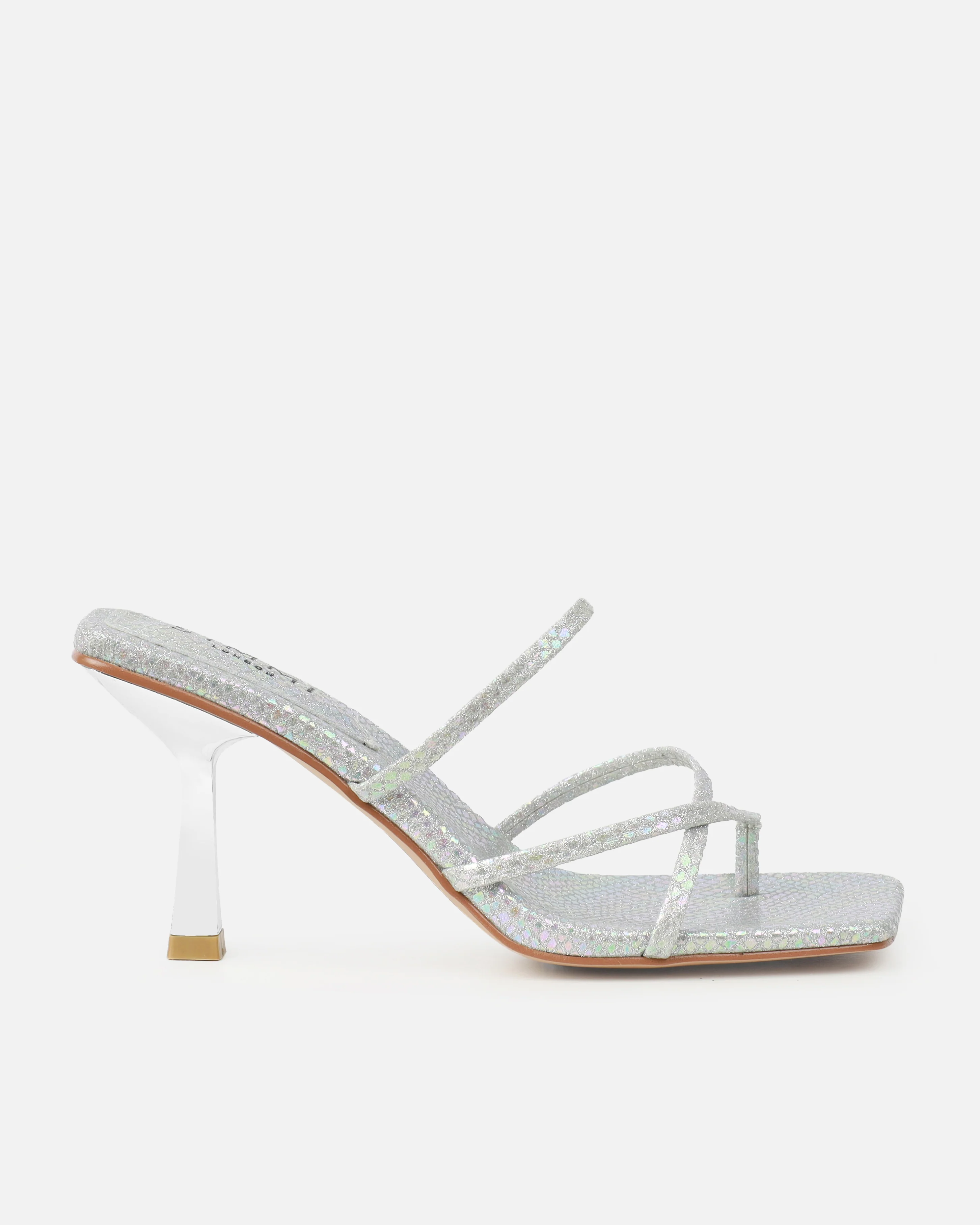 Apollo Silver Shimmer Faux Snake Strappy Mid Heel Mules - Image 2