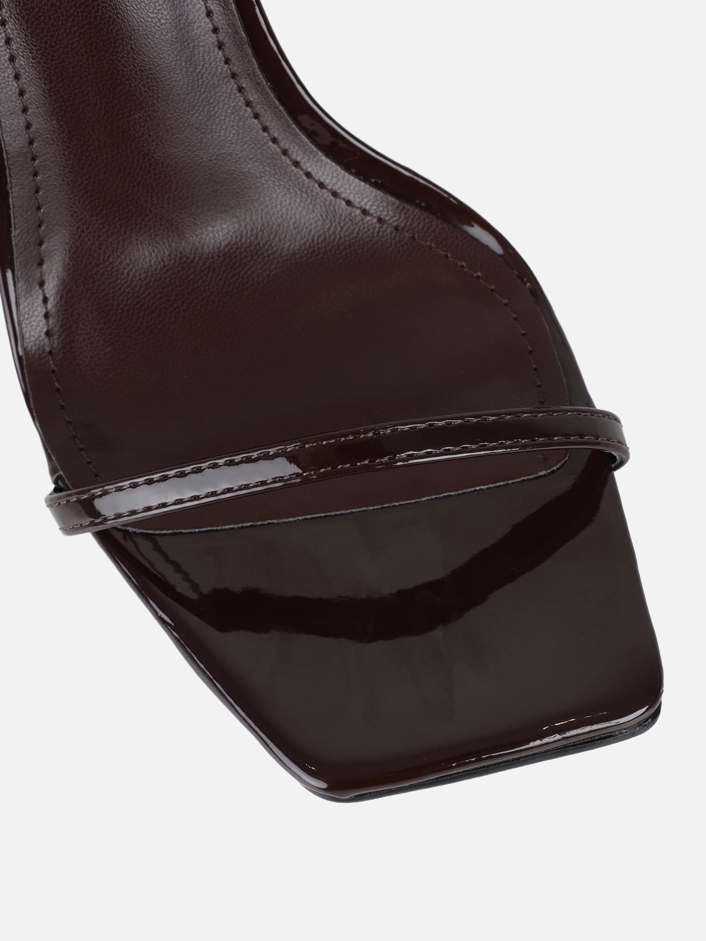 Apple Brown Patent Flared Heeled Sandals - Image 4