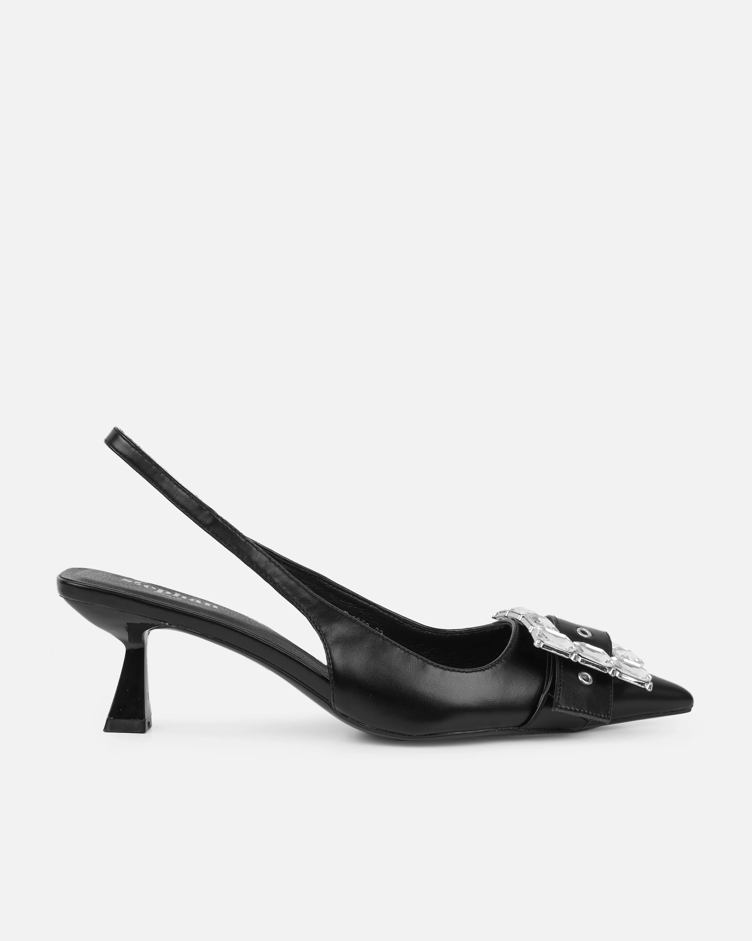 Ardenne Black Diamante Low Court Heeled Shoes - Image 2