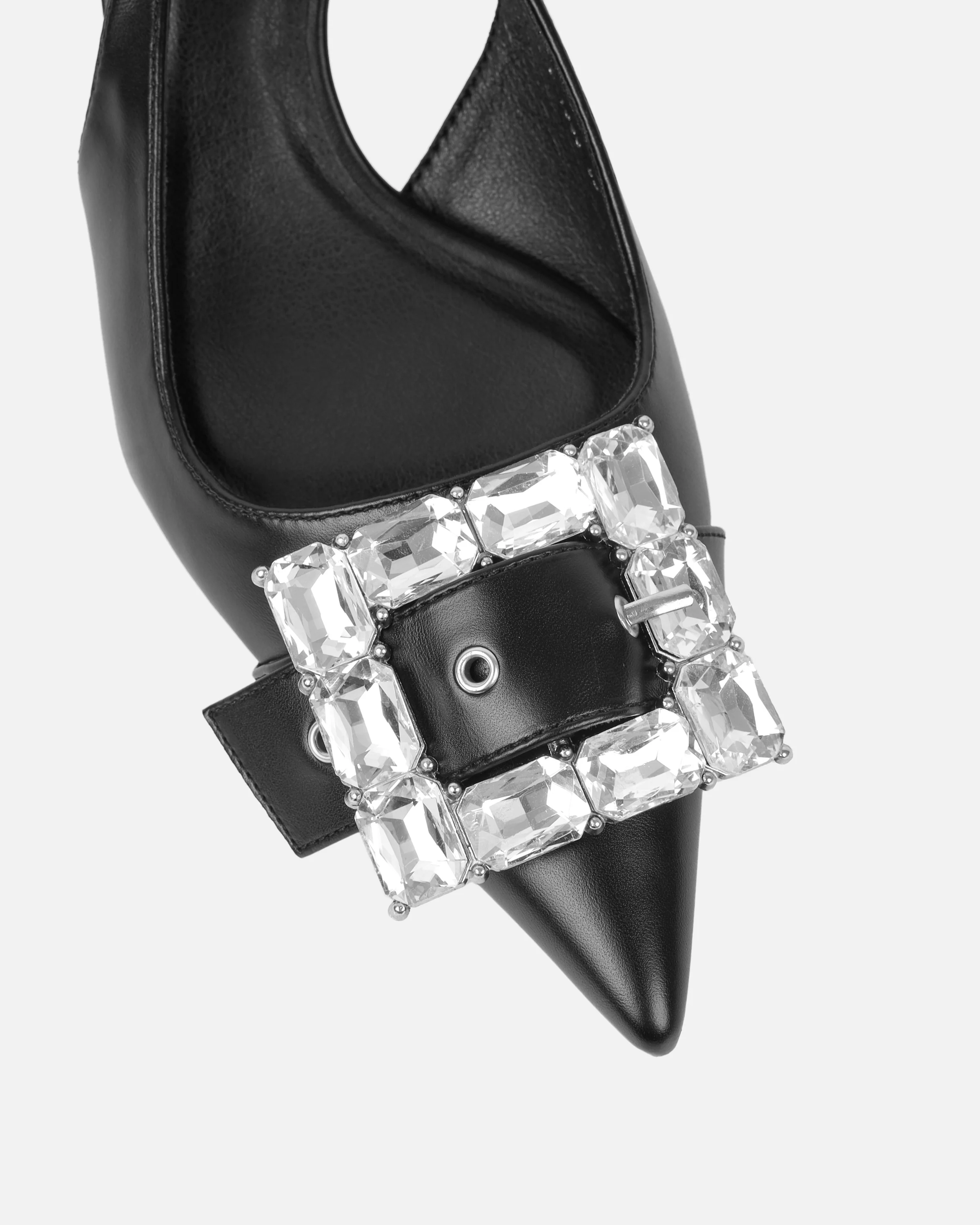 Ardenne Black Diamante Low Court Heeled Shoes - Image 4