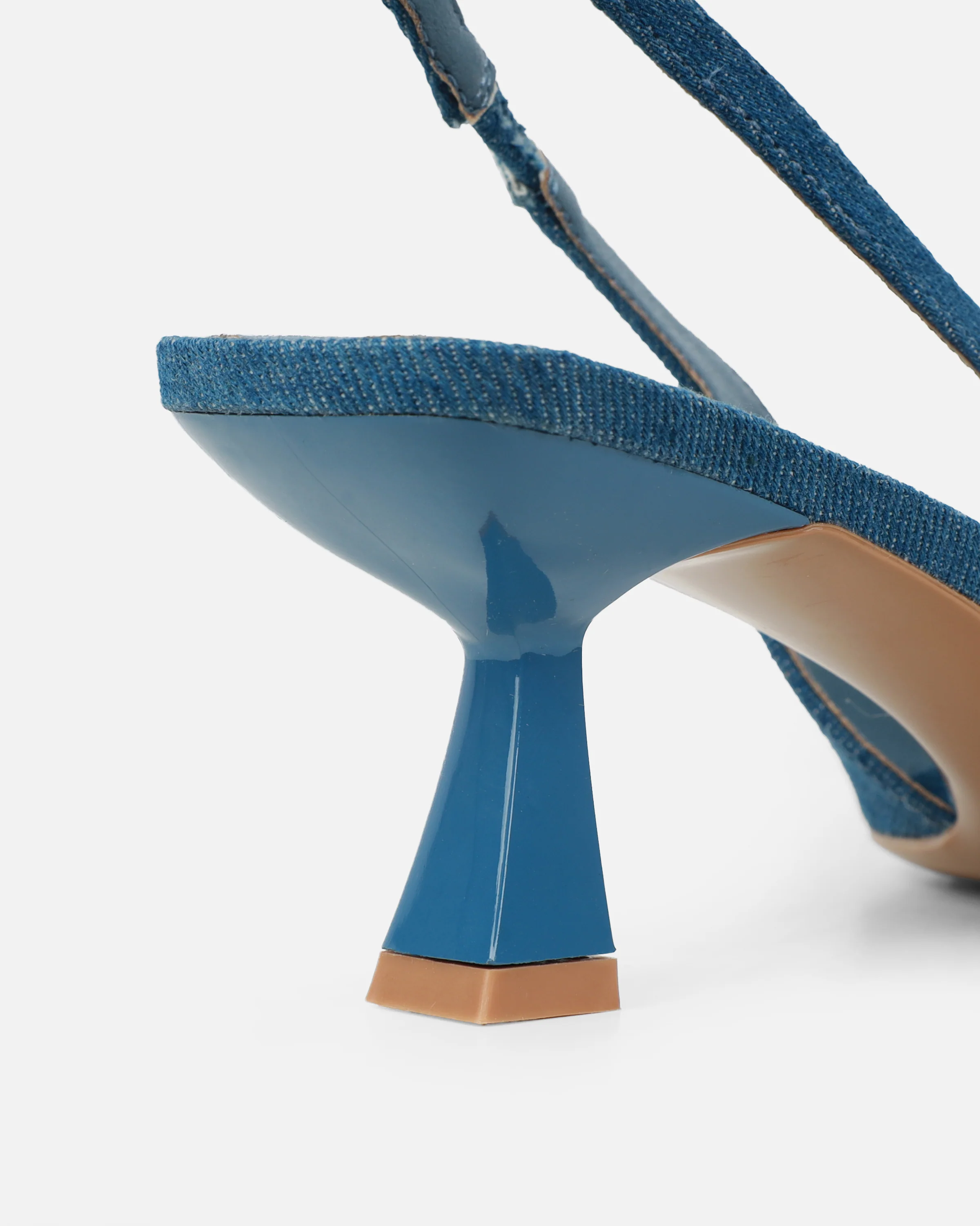 Ardenne Blue Denim Diamante Low Court Heeled Shoes - Image 3