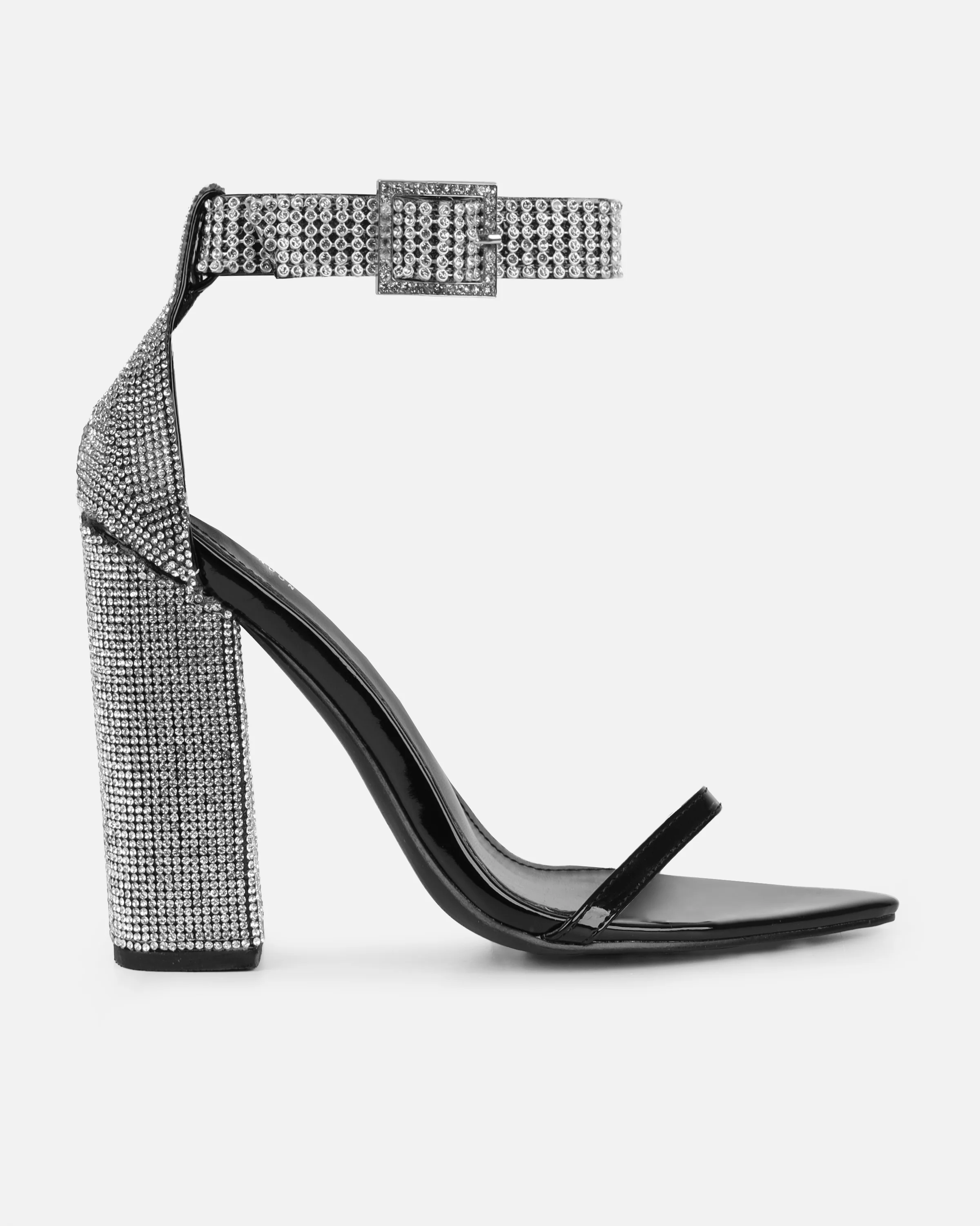 Arii Black Mirror Diamante Block Heels - Image 2