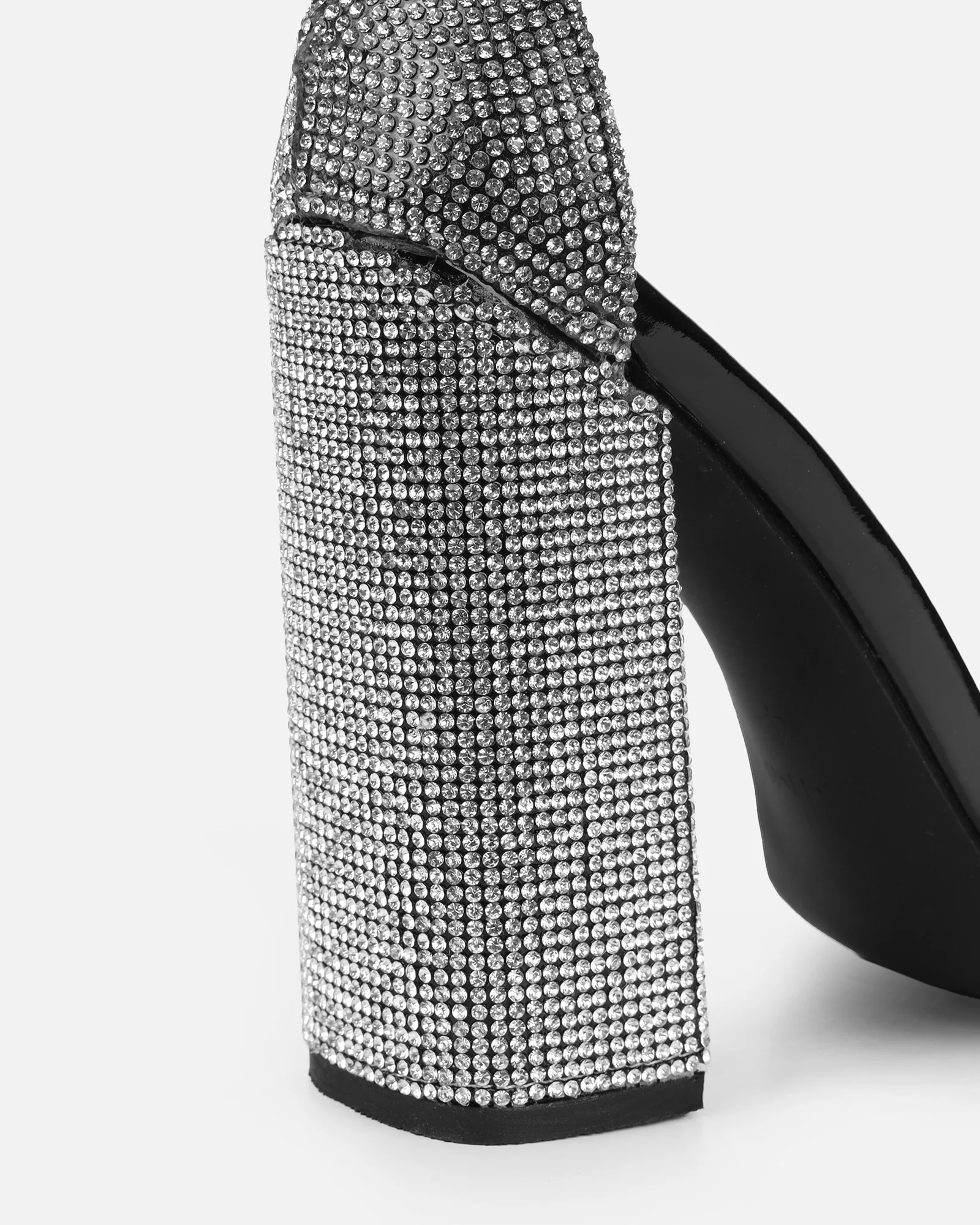 Arii Black Mirror Diamante Block Heels - Image 3