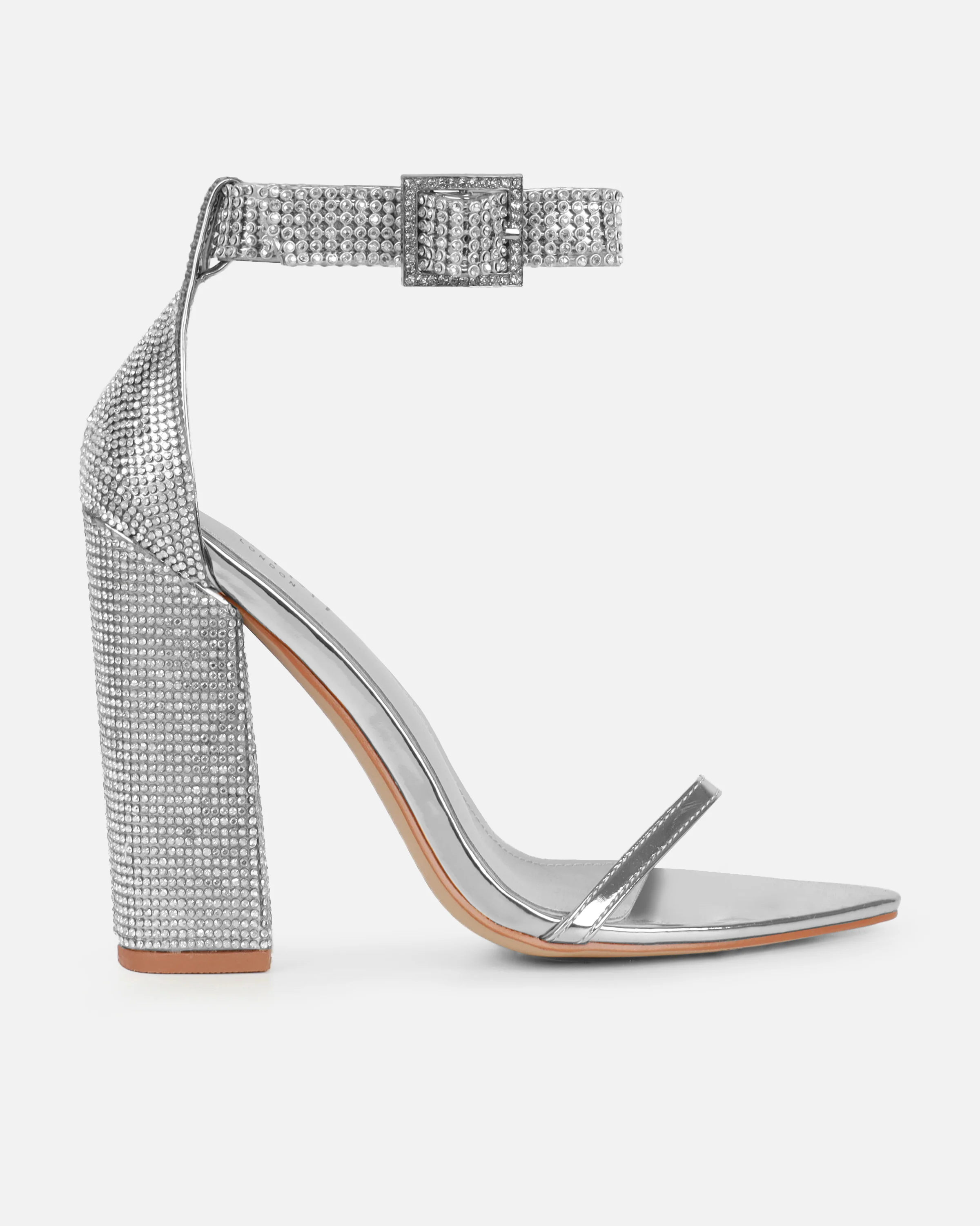 Arii Silver Mirror Diamante Block Heels - Image 2