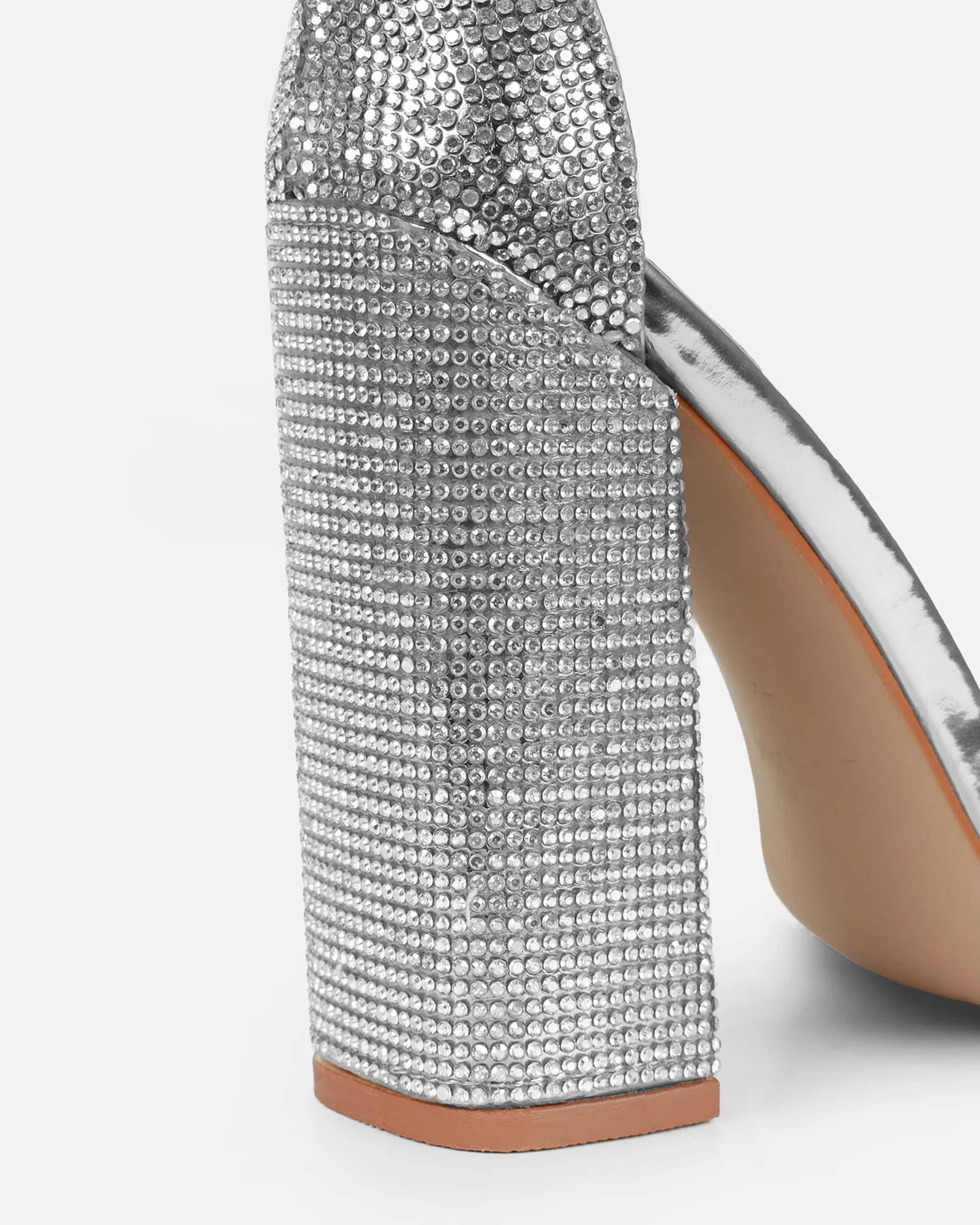 Arii Silver Mirror Diamante Block Heels - Image 3