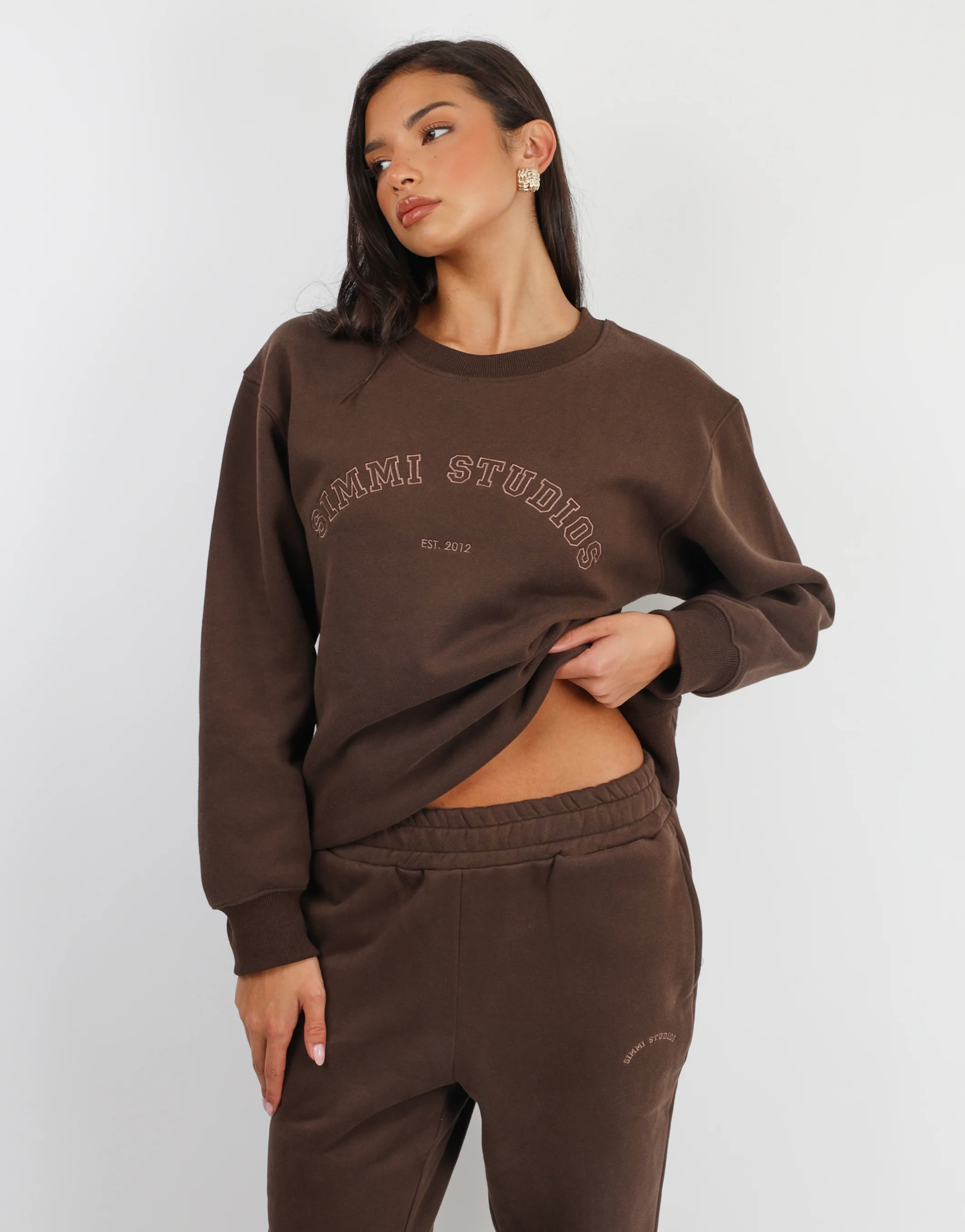 Ashby Simmi Studios Varsity Slogan Sweatshirt in Brown