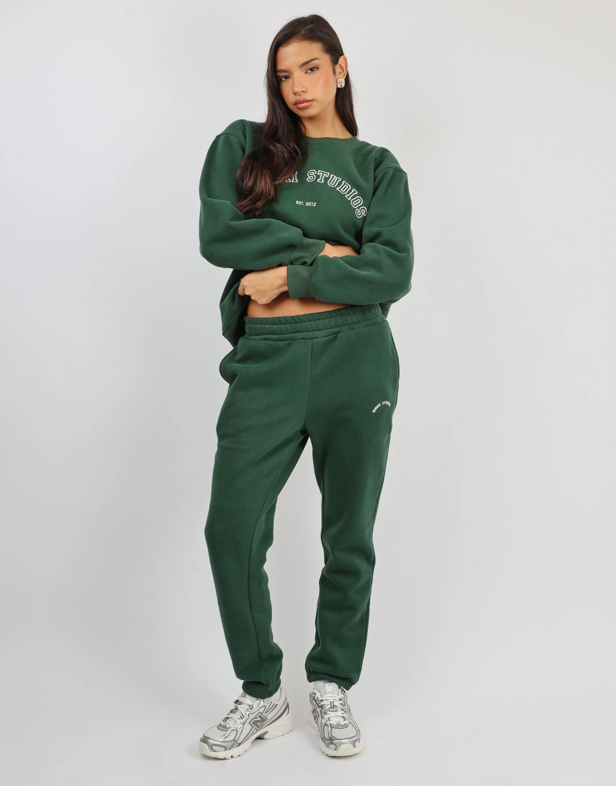 Ashby Simmi Studios Varsity Slogan Sweatshirt in Pine Green - Image 2