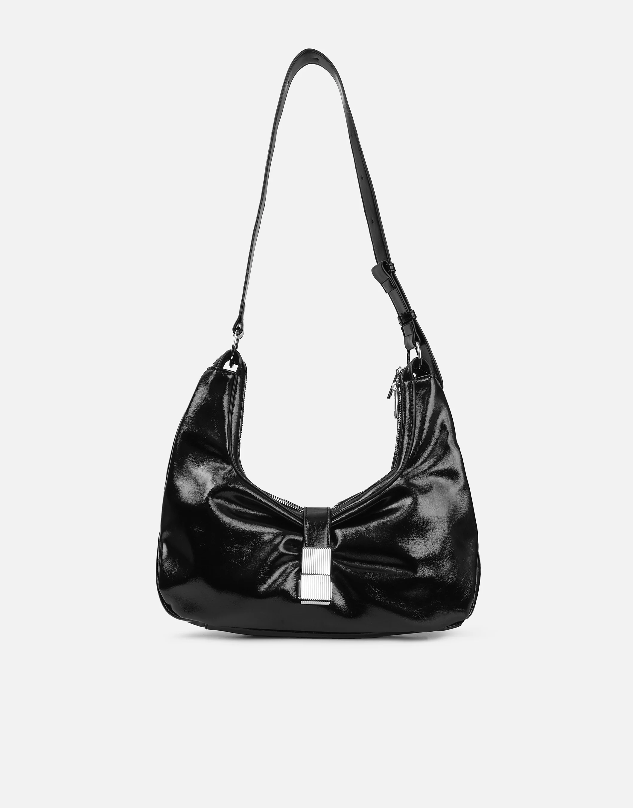 Asher Black Buckle Detail Shoulder Bag - Image 4