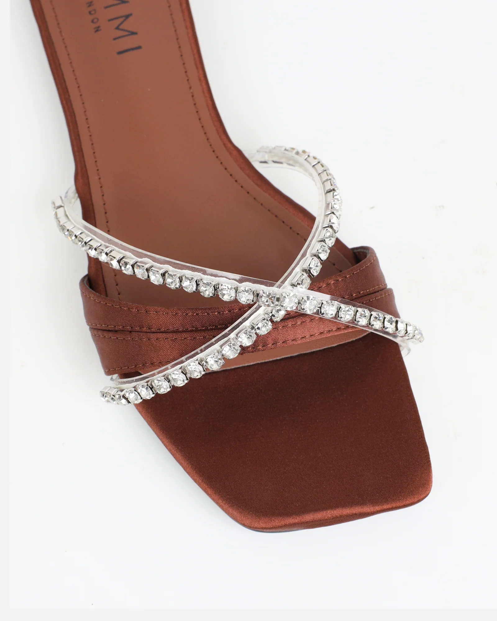 Astana Chocolate Satin Diamante Flat Sandals - Image 5