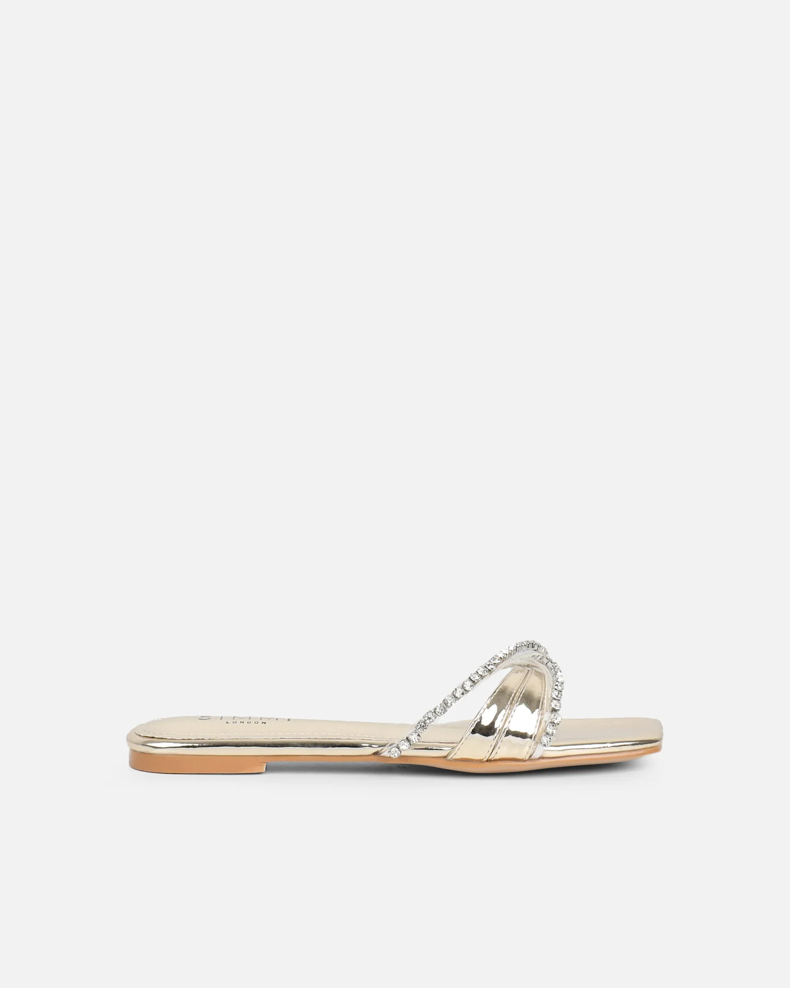 Astana Gold Mirror Diamante Flat Sandals - Image 3