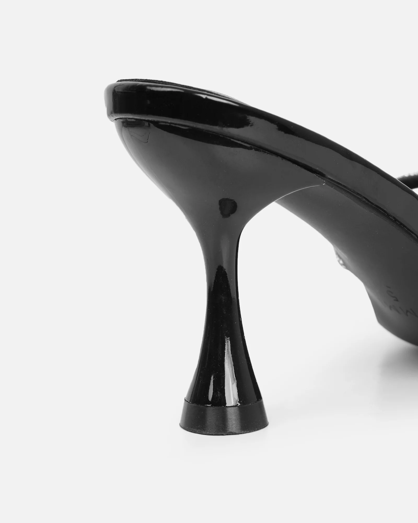 Aubria Black Patent Diamante Mid Heeled Sandals - Image 3