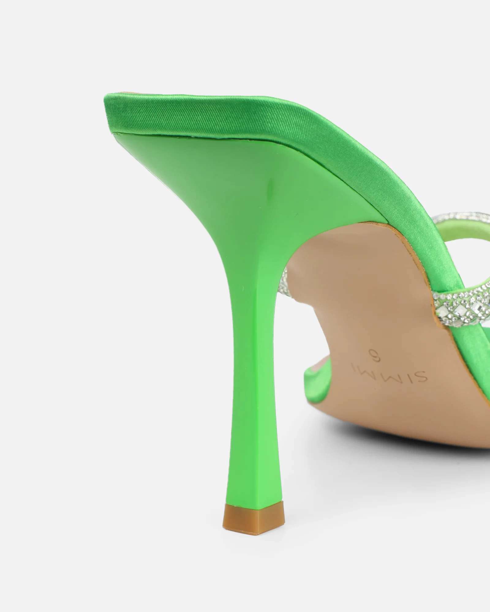 Aubriella Green Satin Diamante Mule Heeled Sandals - Image 3