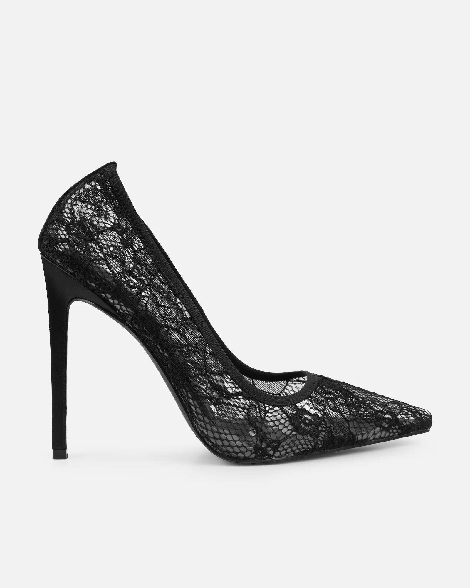 Ausha Black Lace Heeled Court Shoes - Image 2