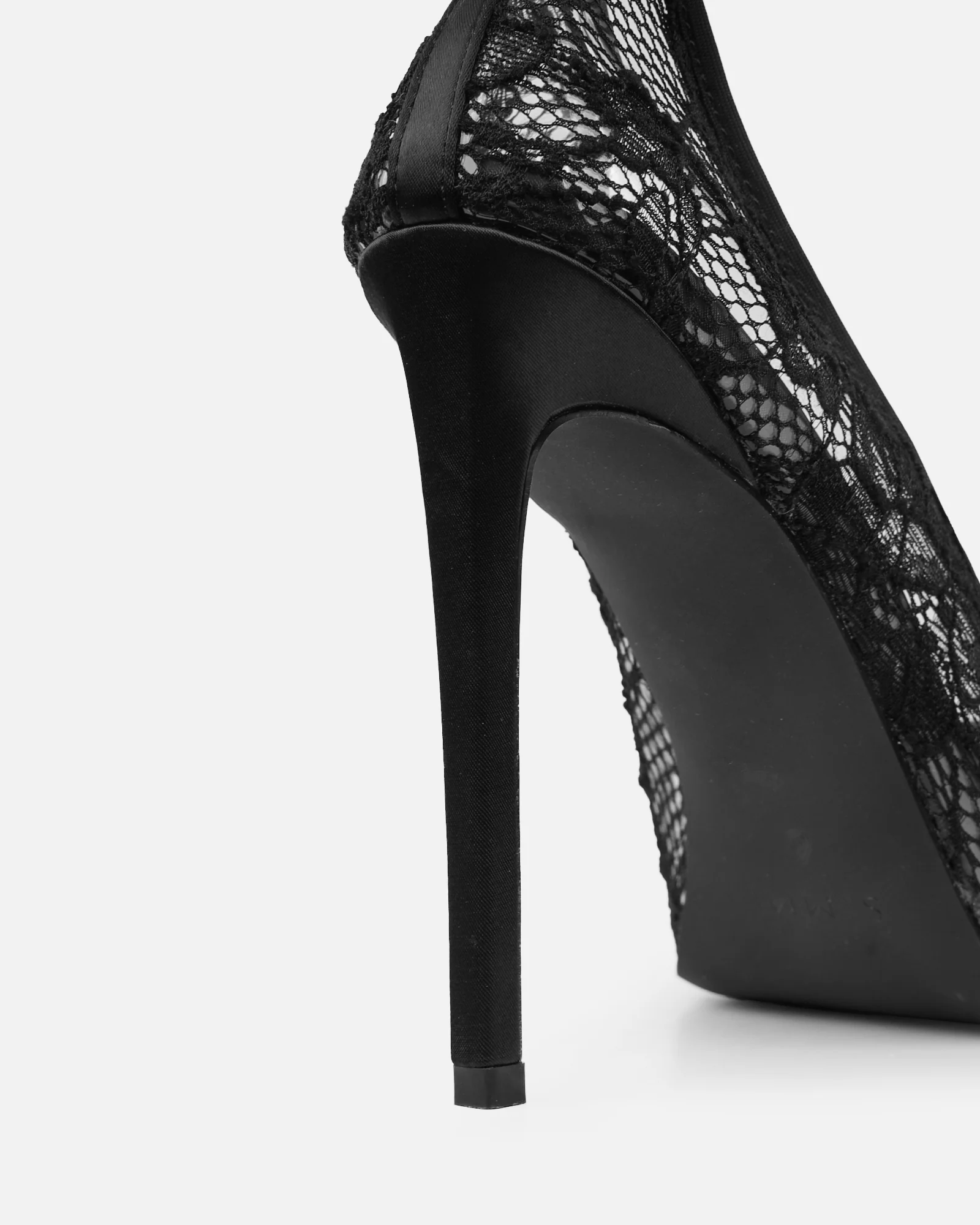 Ausha Black Lace Heeled Court Shoes - Image 3