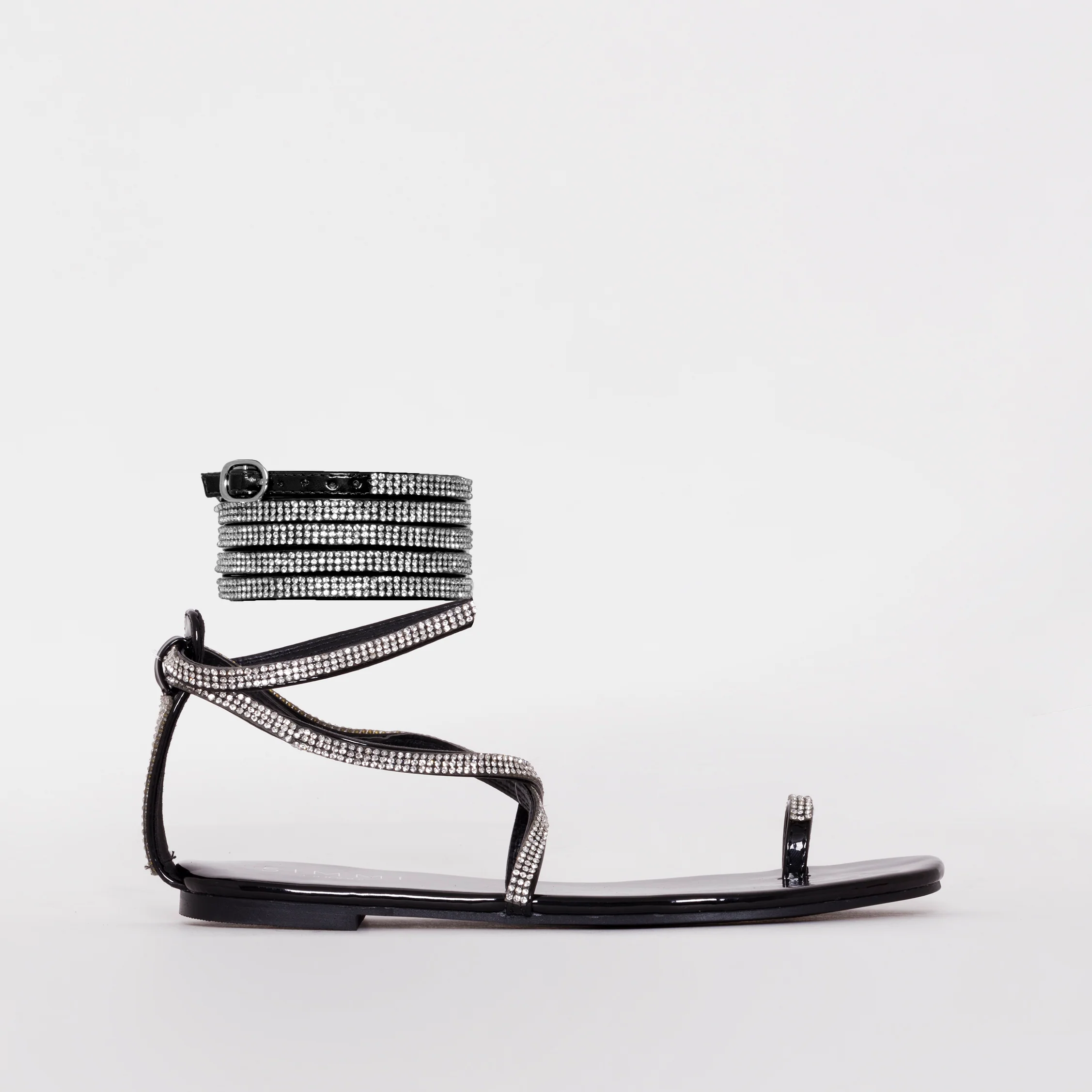 Averie Black Patent Lace Up Diamante Sandals - Image 2
