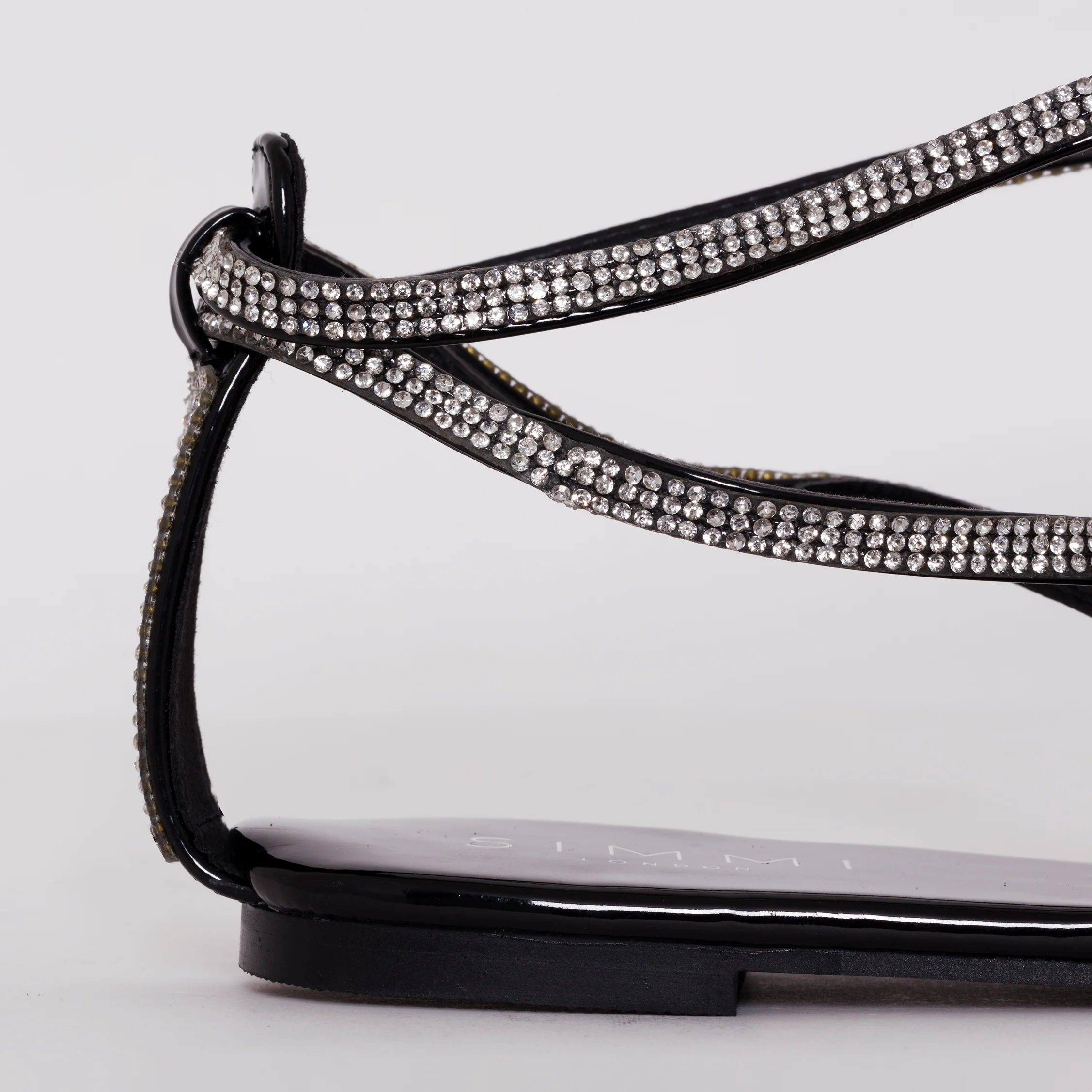 Averie Black Patent Lace Up Diamante Sandals - Image 4